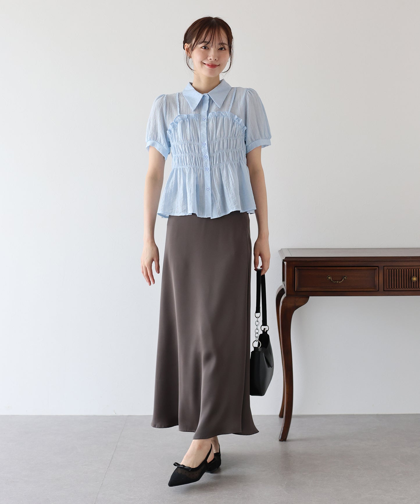 【TIME SALE】シャーリングビスチェレイヤードシアーシャツ【ネコポス】