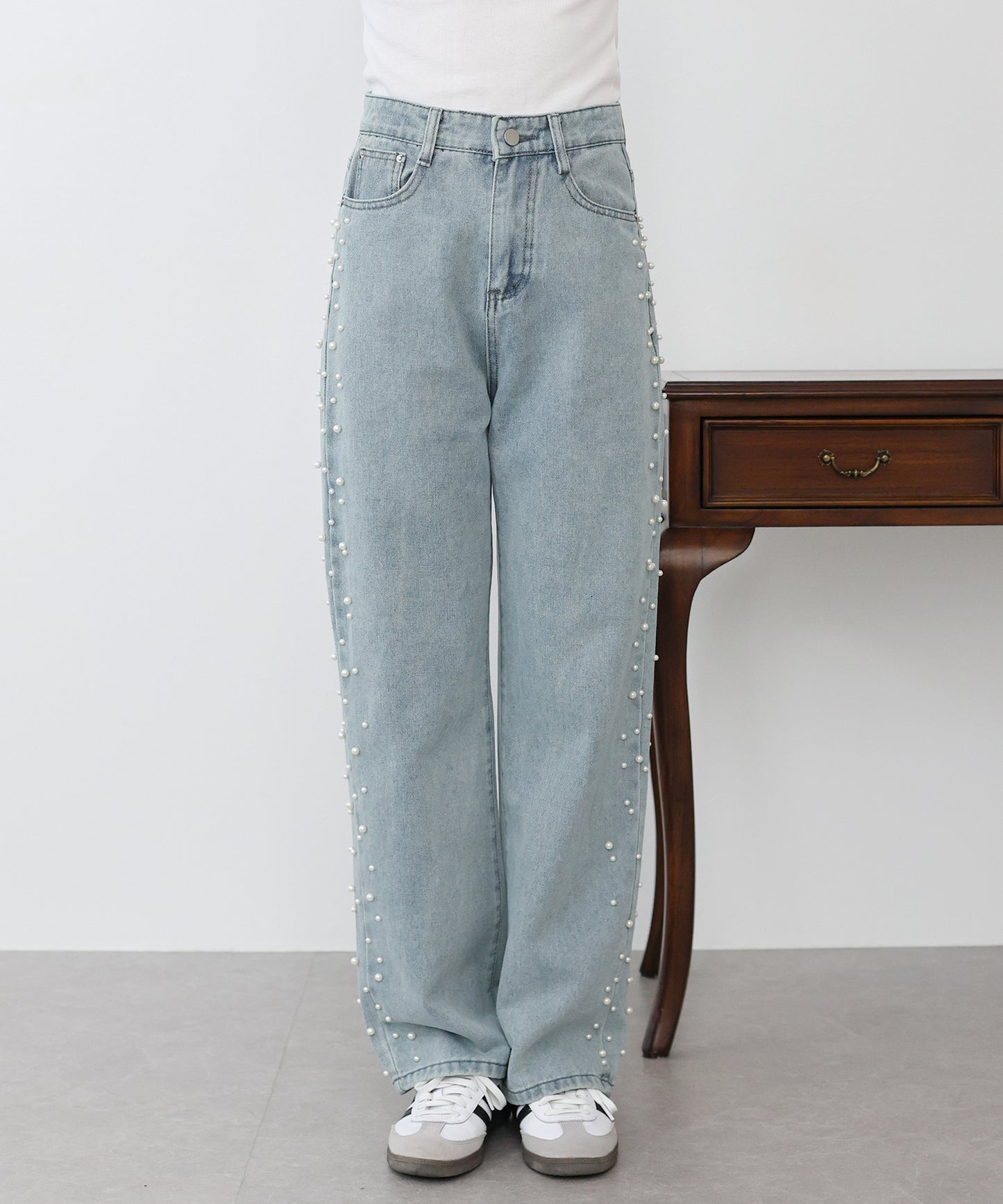 2TYPEストーン&パールデニムパンツ