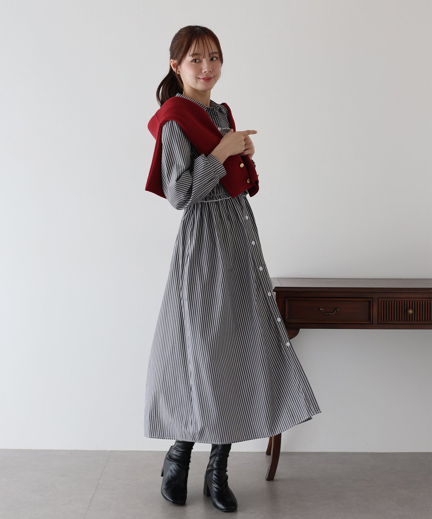 【早割5%OFF】シャーリングシャツワンピース