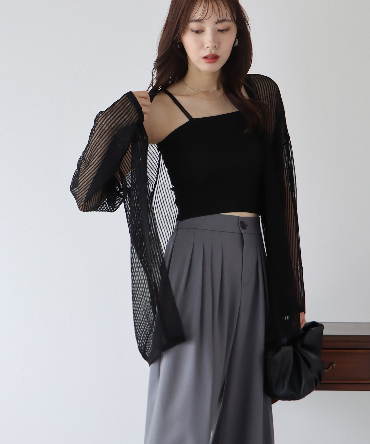 스트라이프 메쉬 가디건