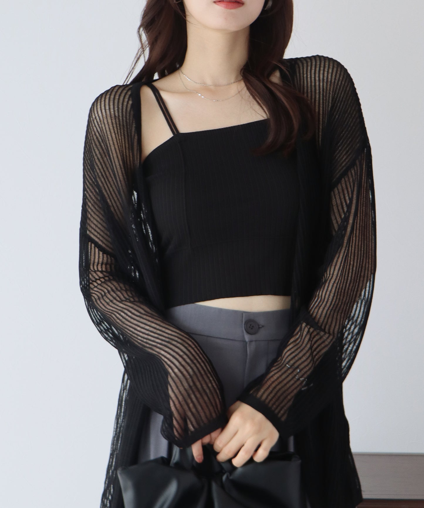 스트라이프 메쉬 가디건