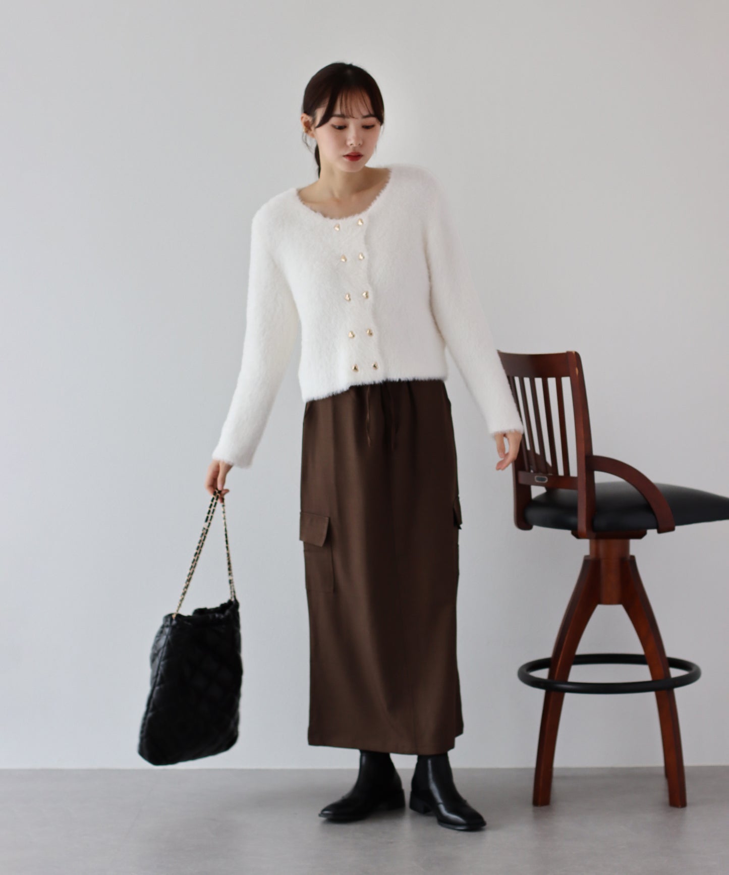 ハートボタンシャギーカーディガン