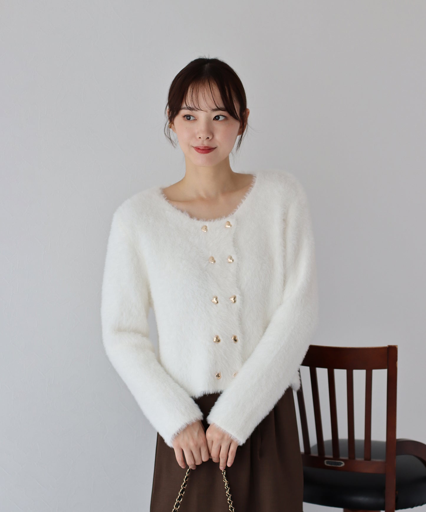 ハートボタンシャギーカーディガン