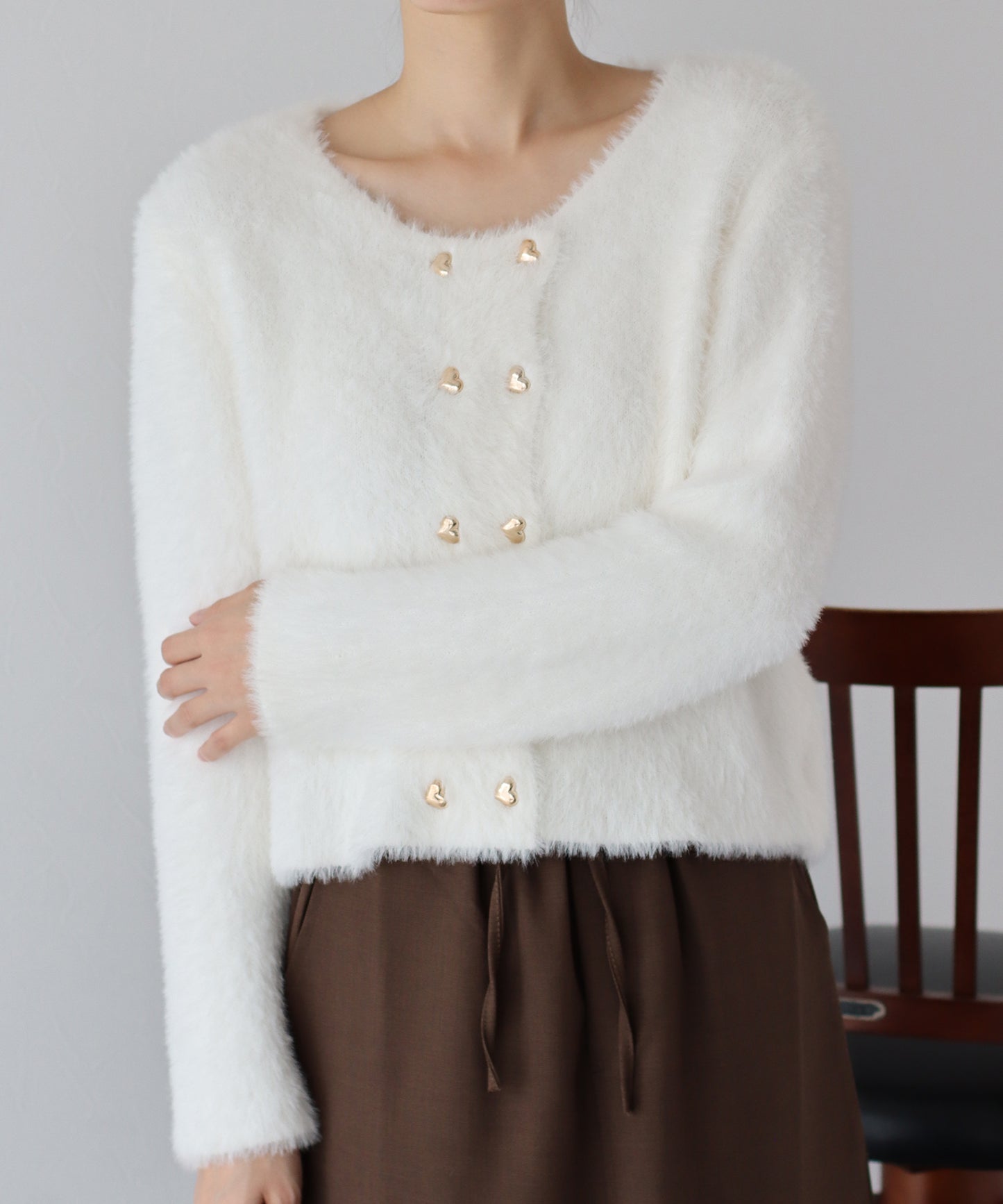 ハートボタンシャギーカーディガン