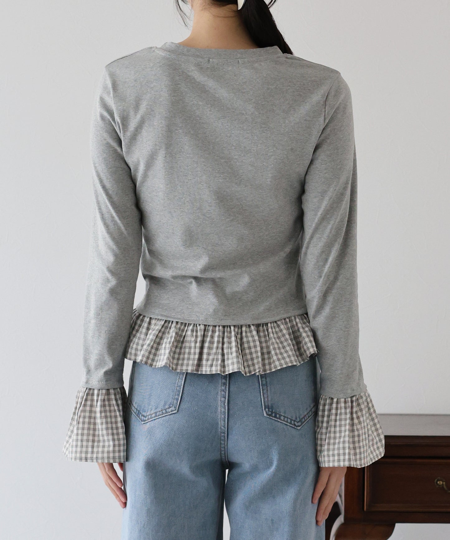 【TIME SALE】チェックシャツレイヤードカットソー