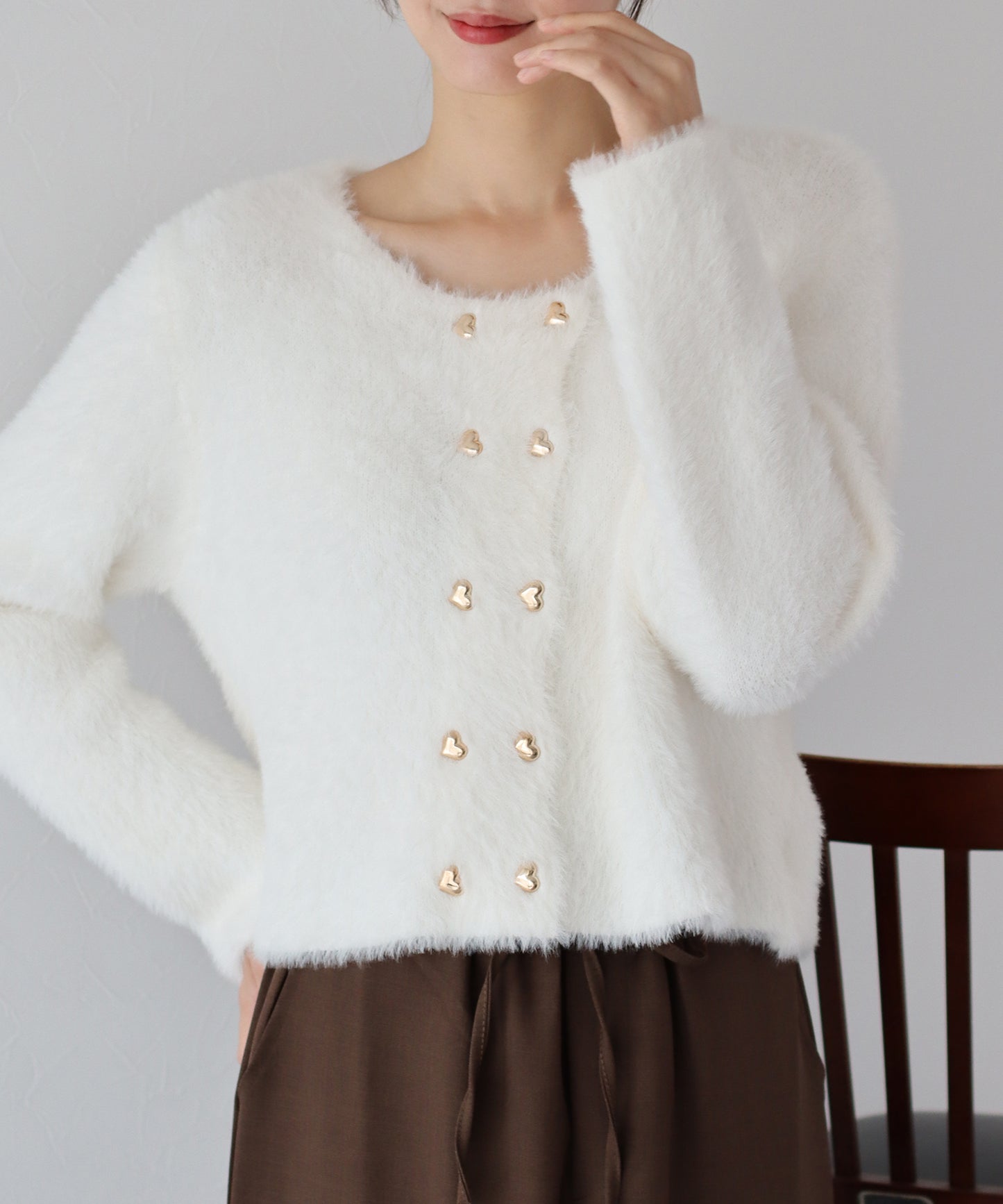 ハートボタンシャギーカーディガン