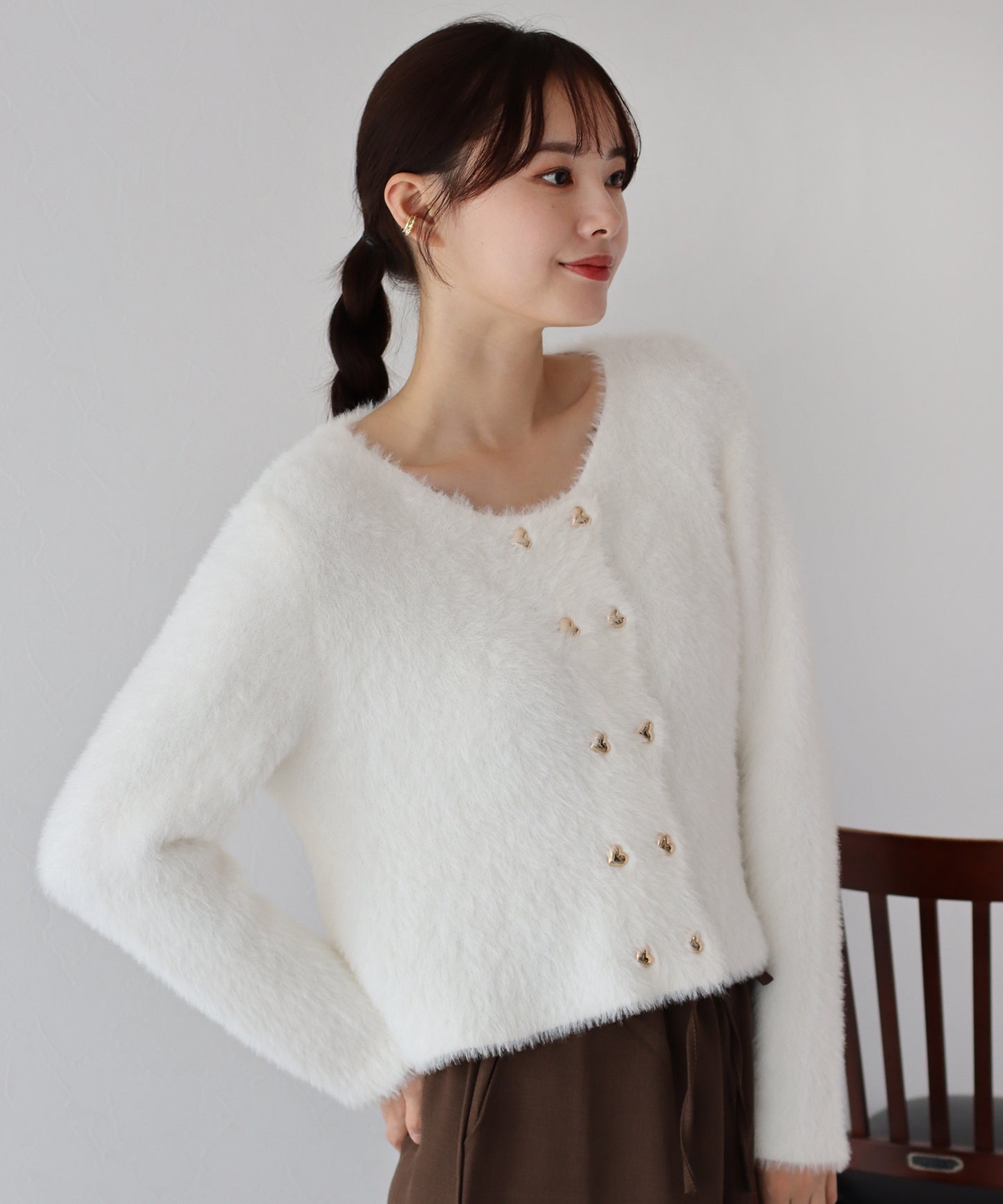 ハートボタンシャギーカーディガン