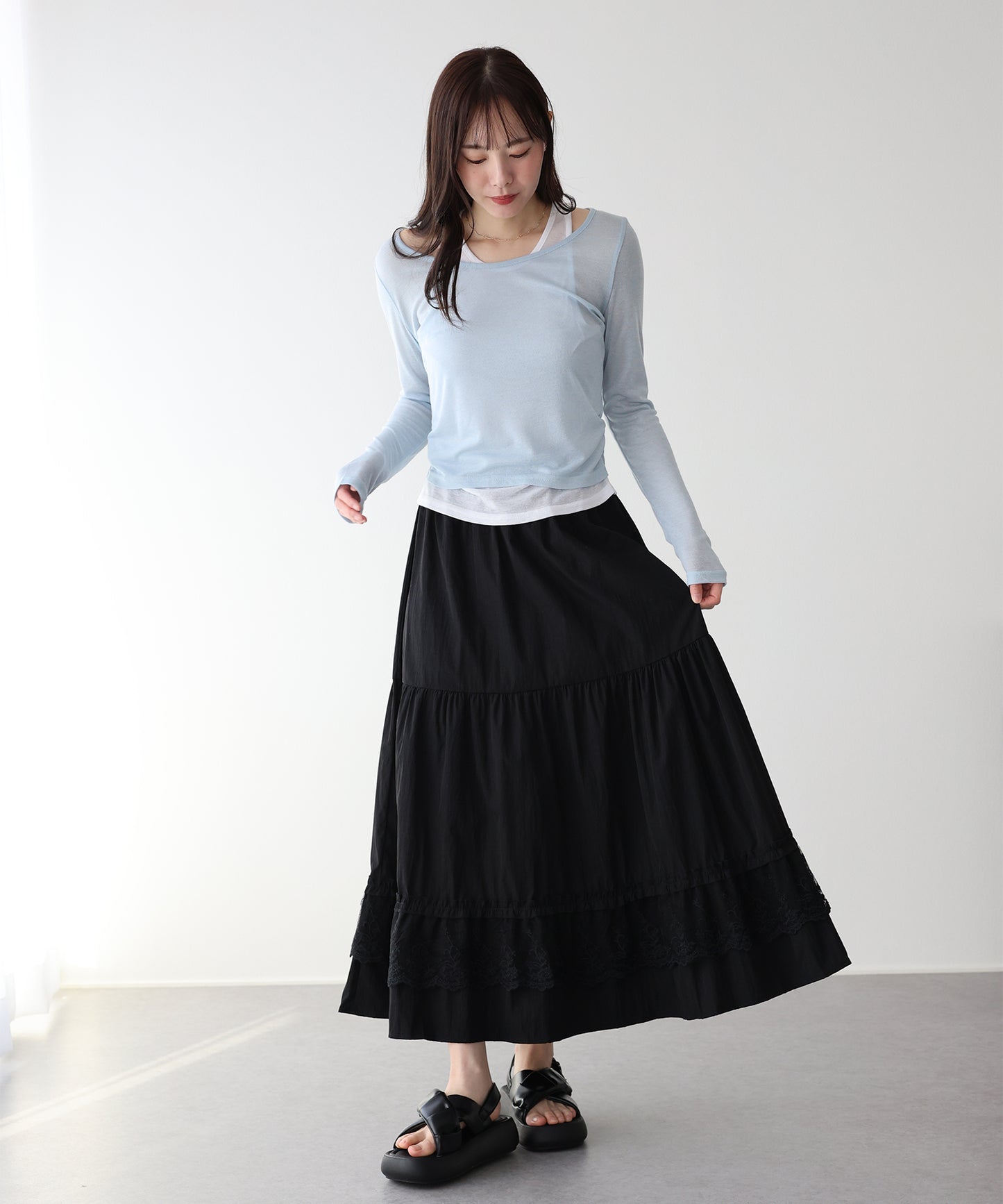 【早割5%OFF】レースティアードスカート