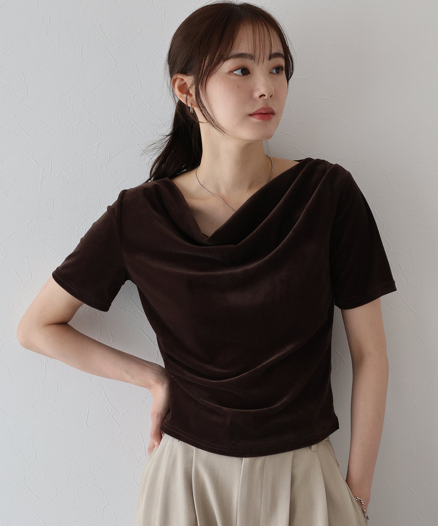 【TIME SALE】シアーベロアドレープTシャツ【ネコポス】