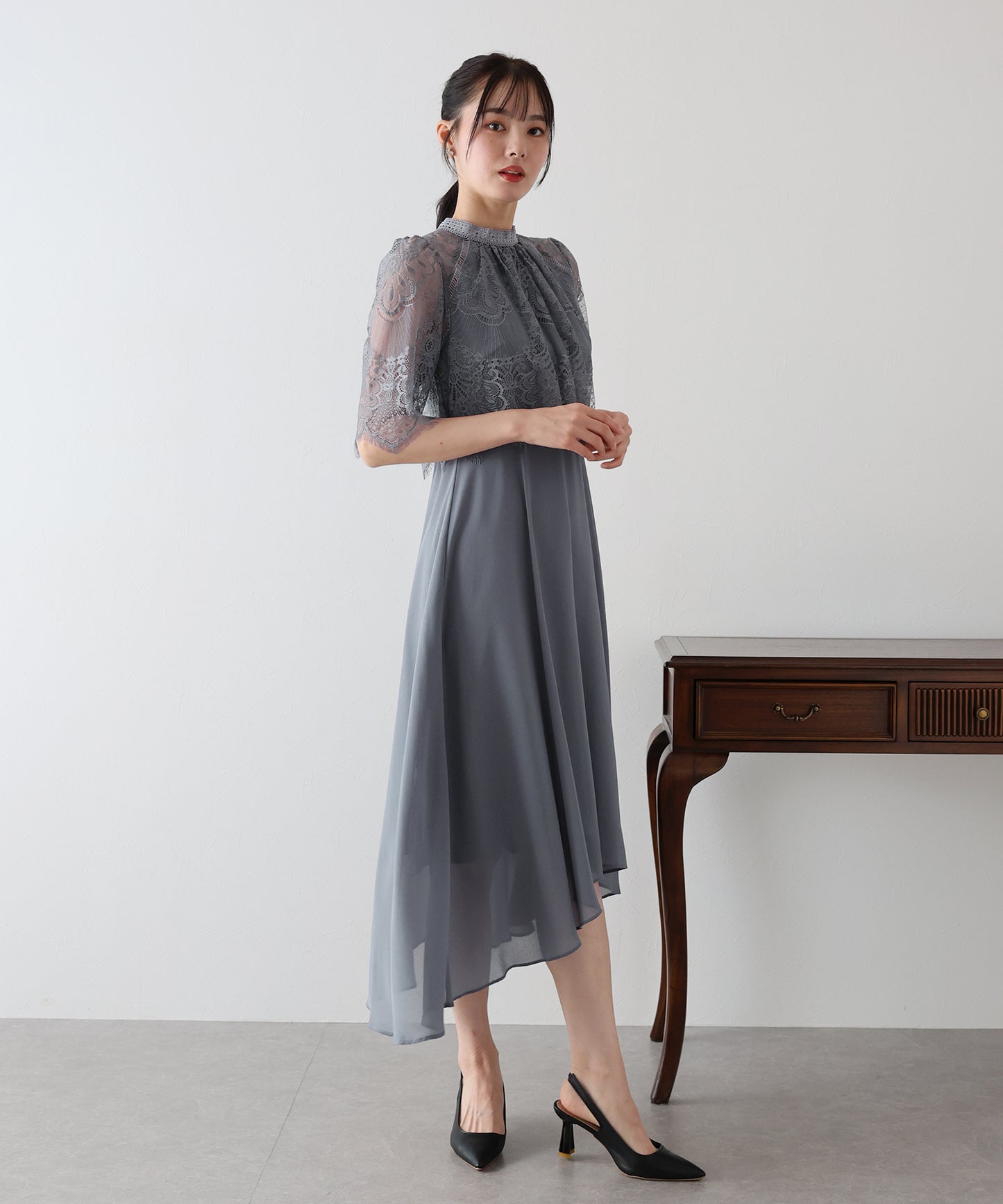 【TIME SALE】フレアレーススリーブフィッシュテールワンピース