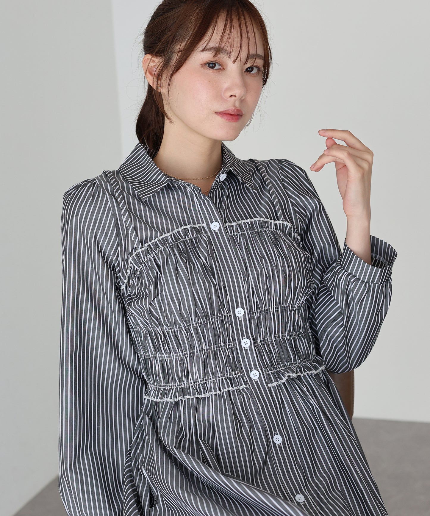 【早割5%OFF】シャーリングシャツワンピース