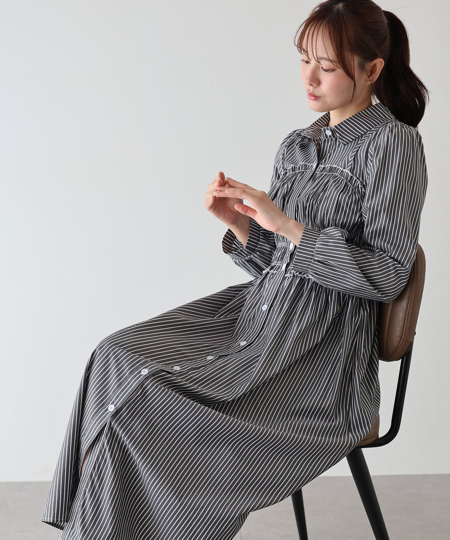 【早割5%OFF】シャーリングシャツワンピース