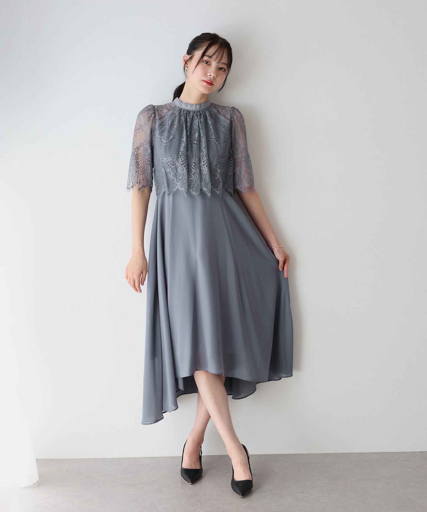 【TIME SALE】フレアレーススリーブフィッシュテールワンピース