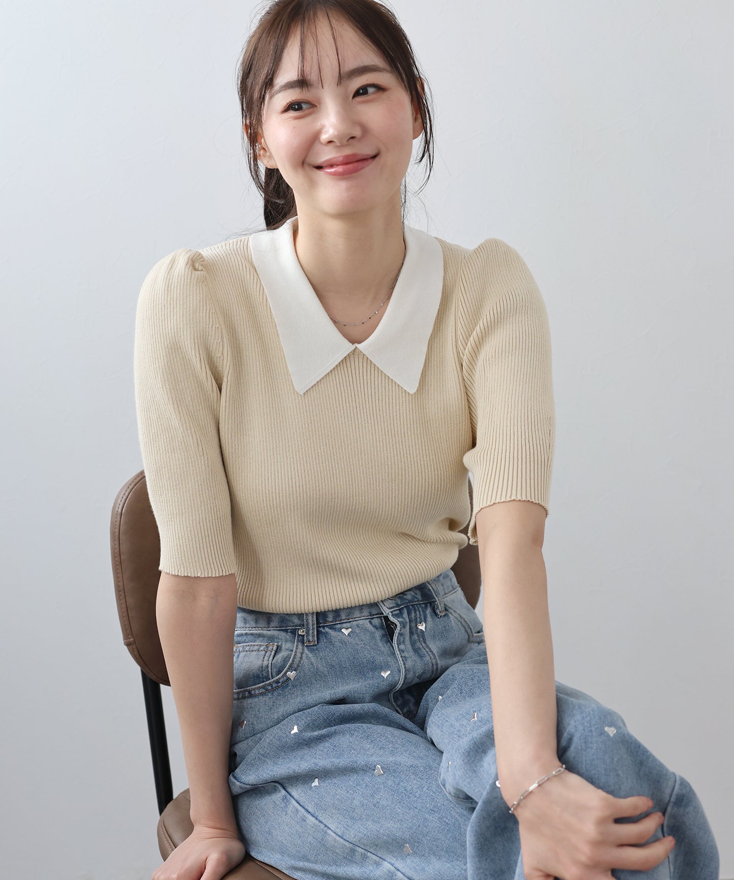 【SALE】白衿パフスリーブニット