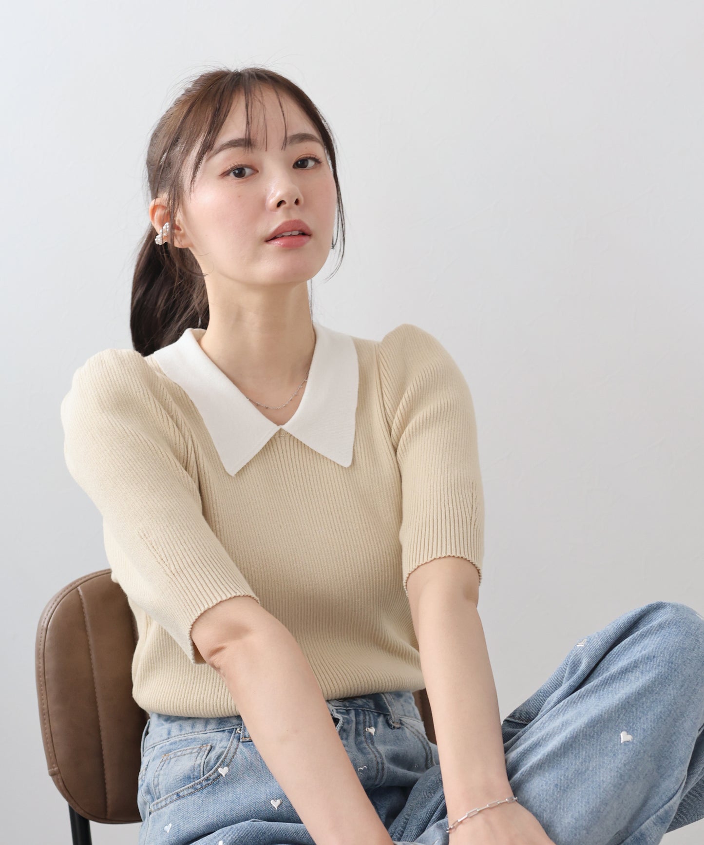 【SALE】白衿パフスリーブニット