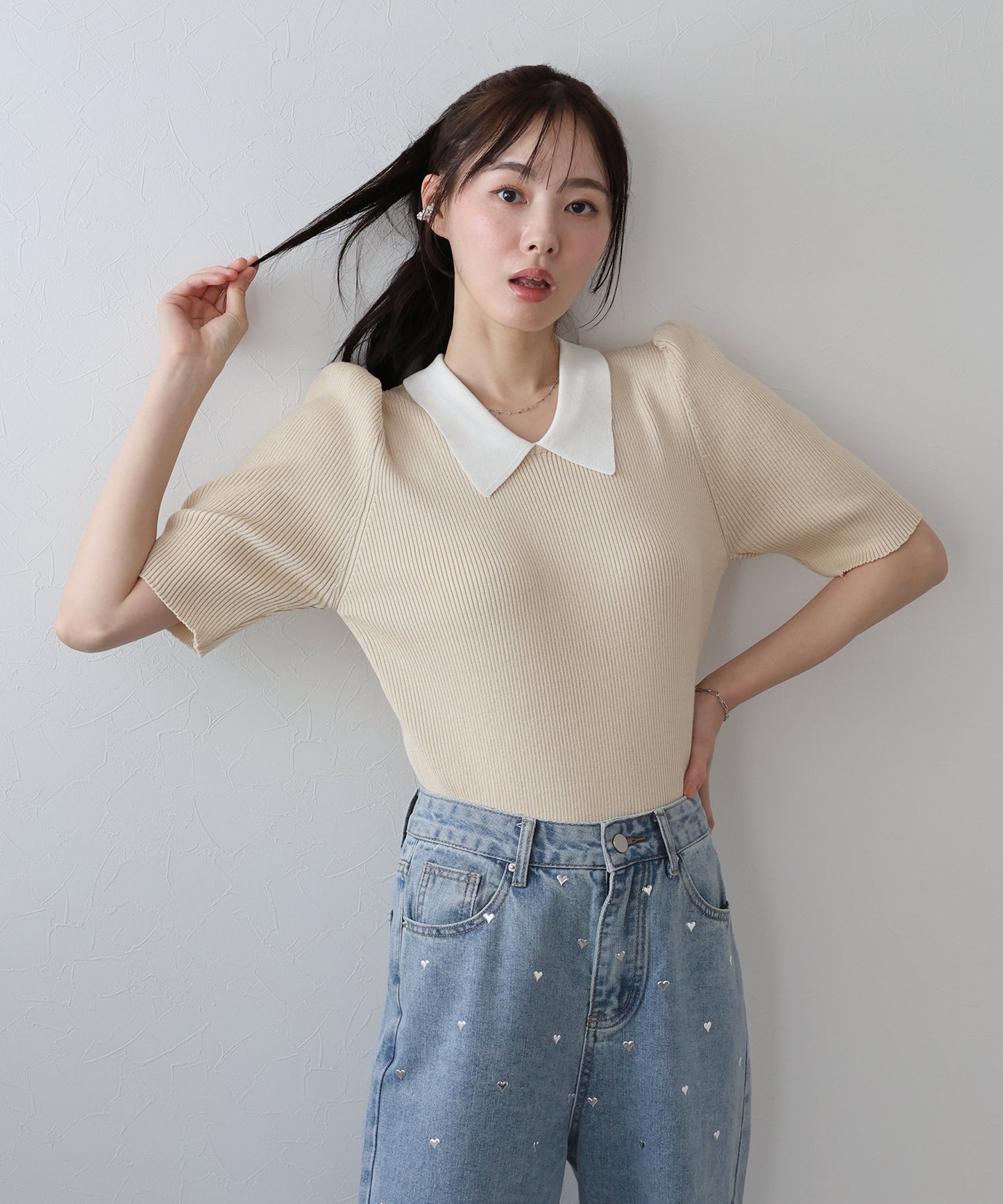 【SALE】白衿パフスリーブニット