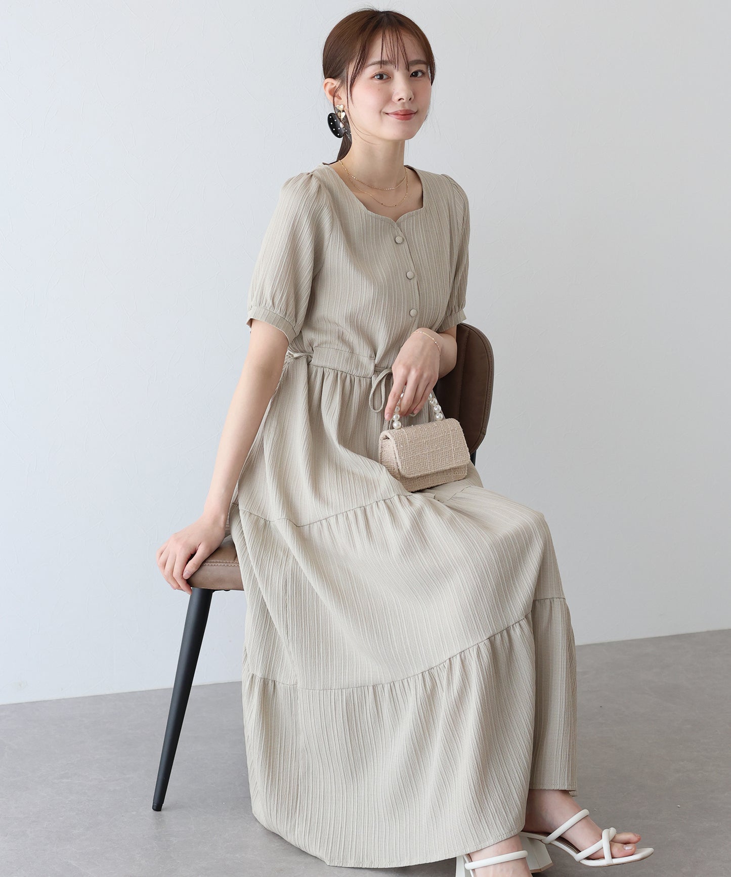 【TIME SALE】ハートネックティアード半袖ワンピース