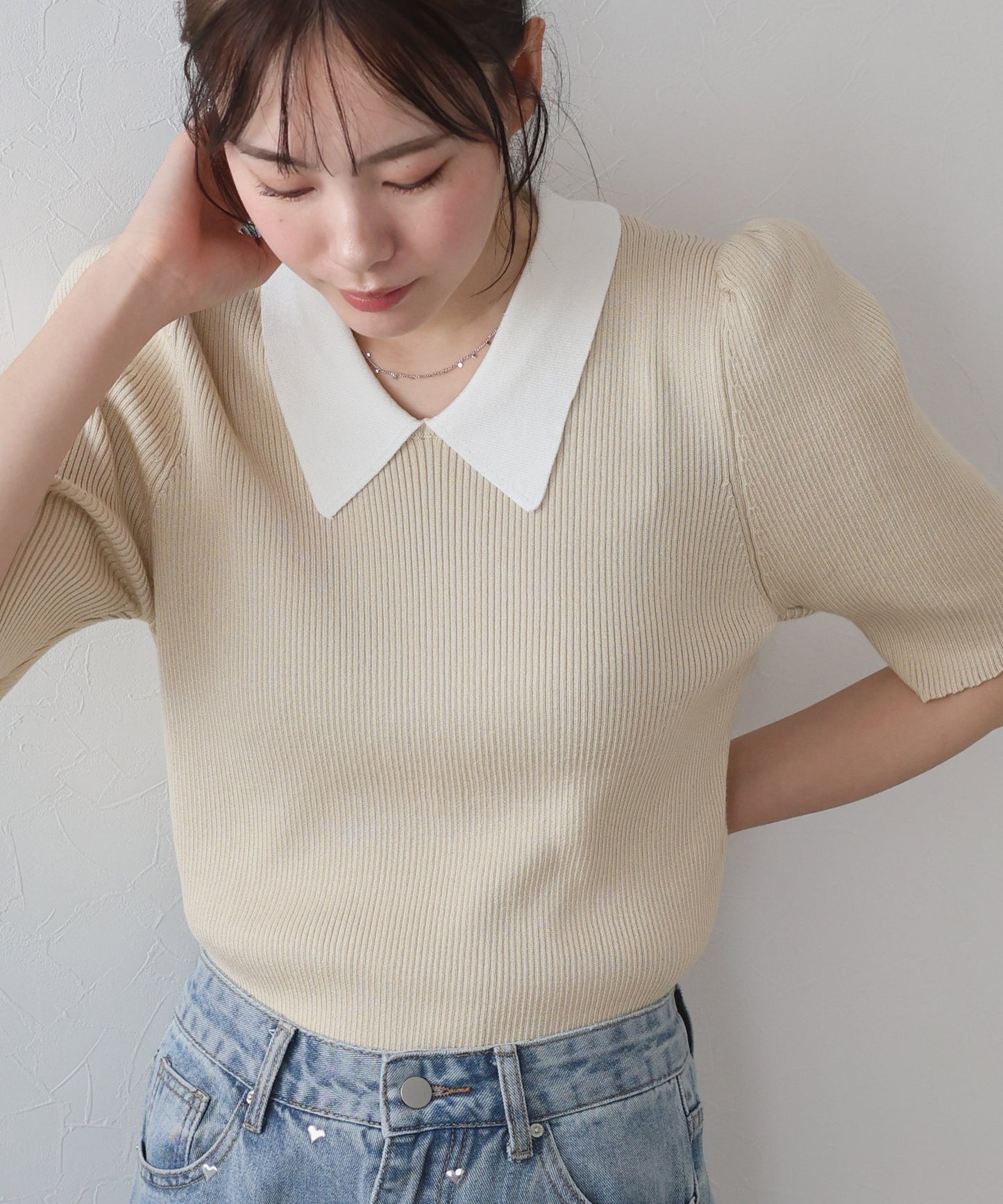 【SALE】白衿パフスリーブニット