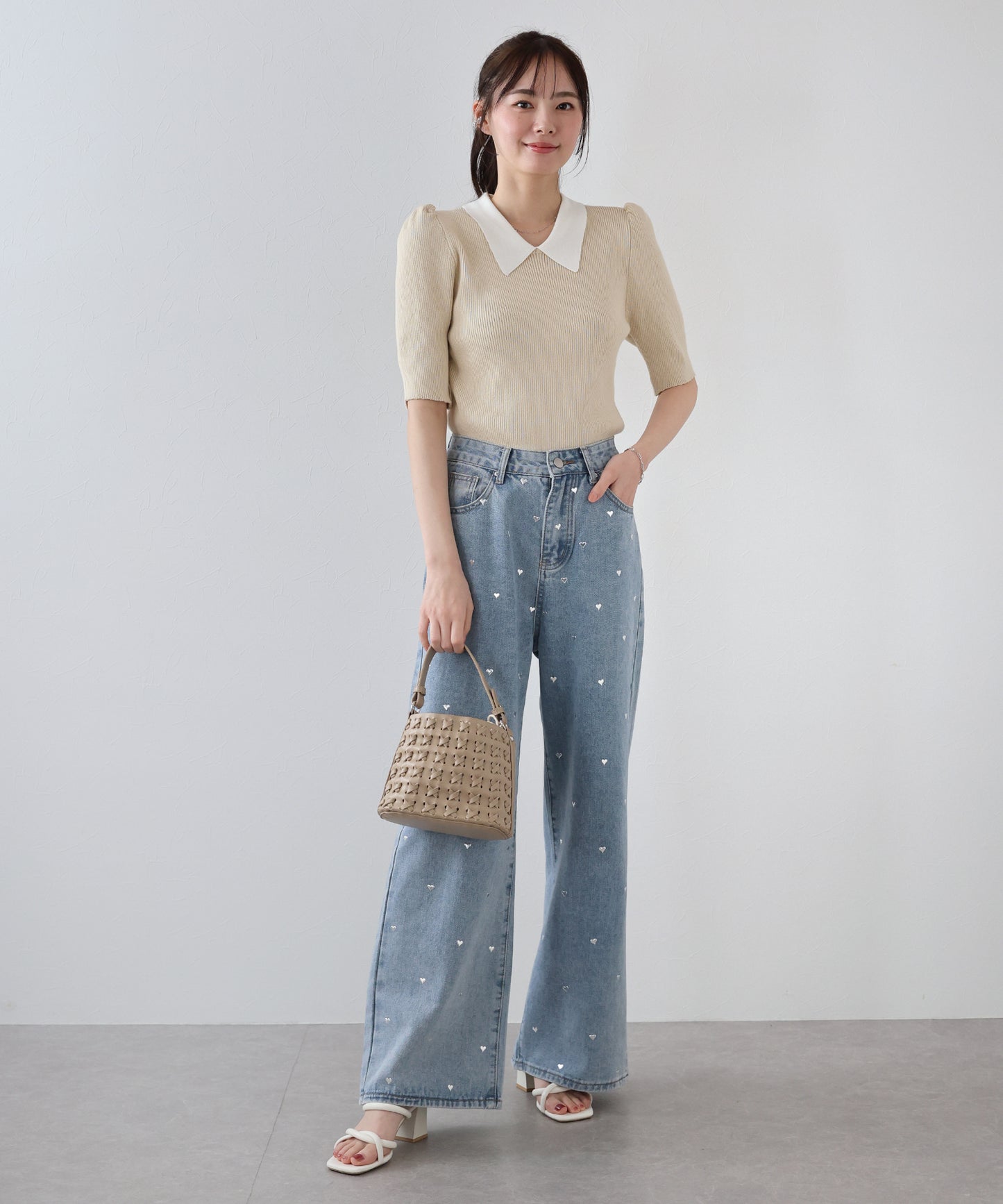 【SALE】白衿パフスリーブニット