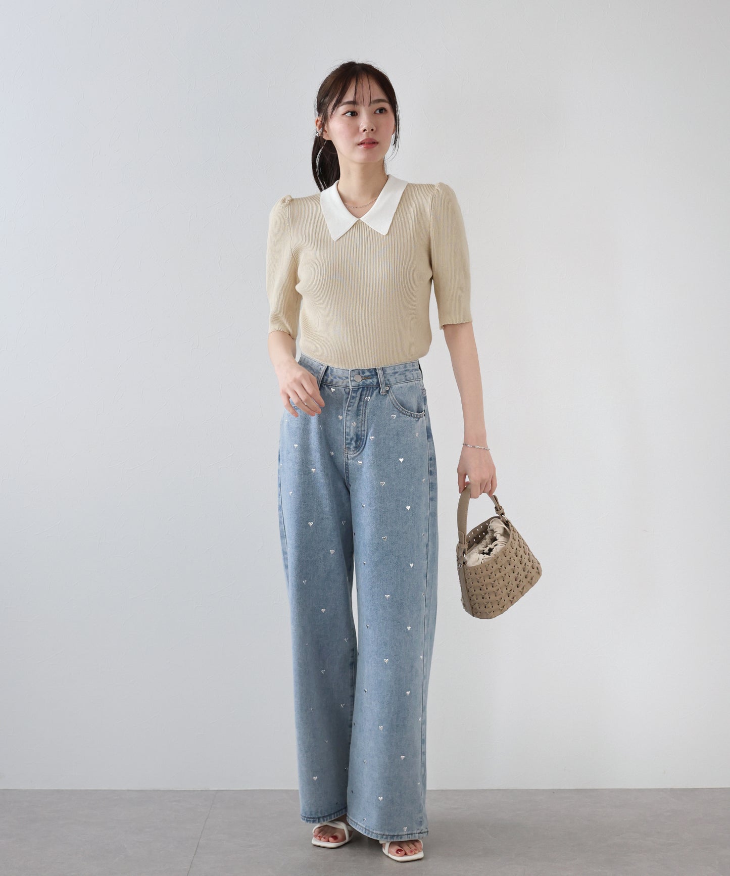 【SALE】白衿パフスリーブニット