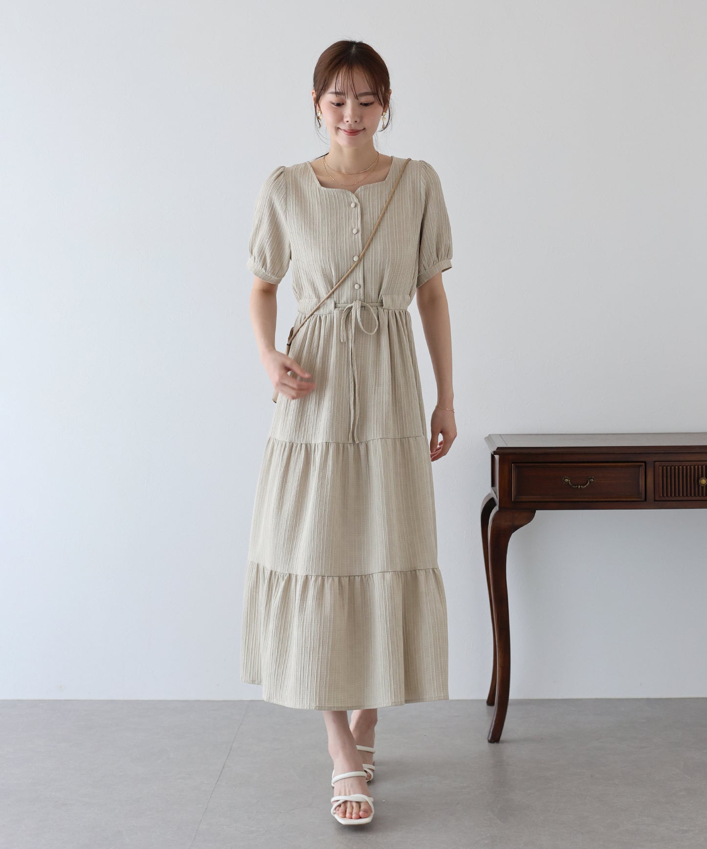 【TIME SALE】ハートネックティアード半袖ワンピース