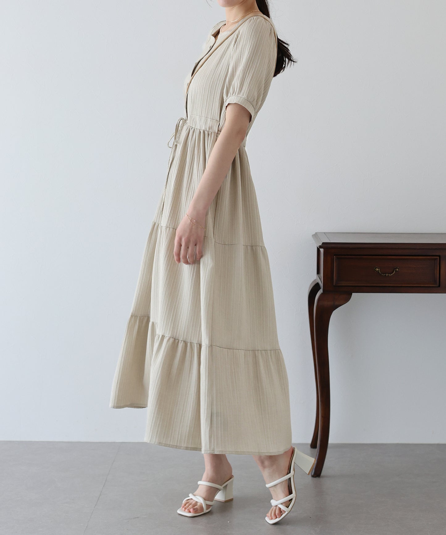 【TIME SALE】ハートネックティアード半袖ワンピース