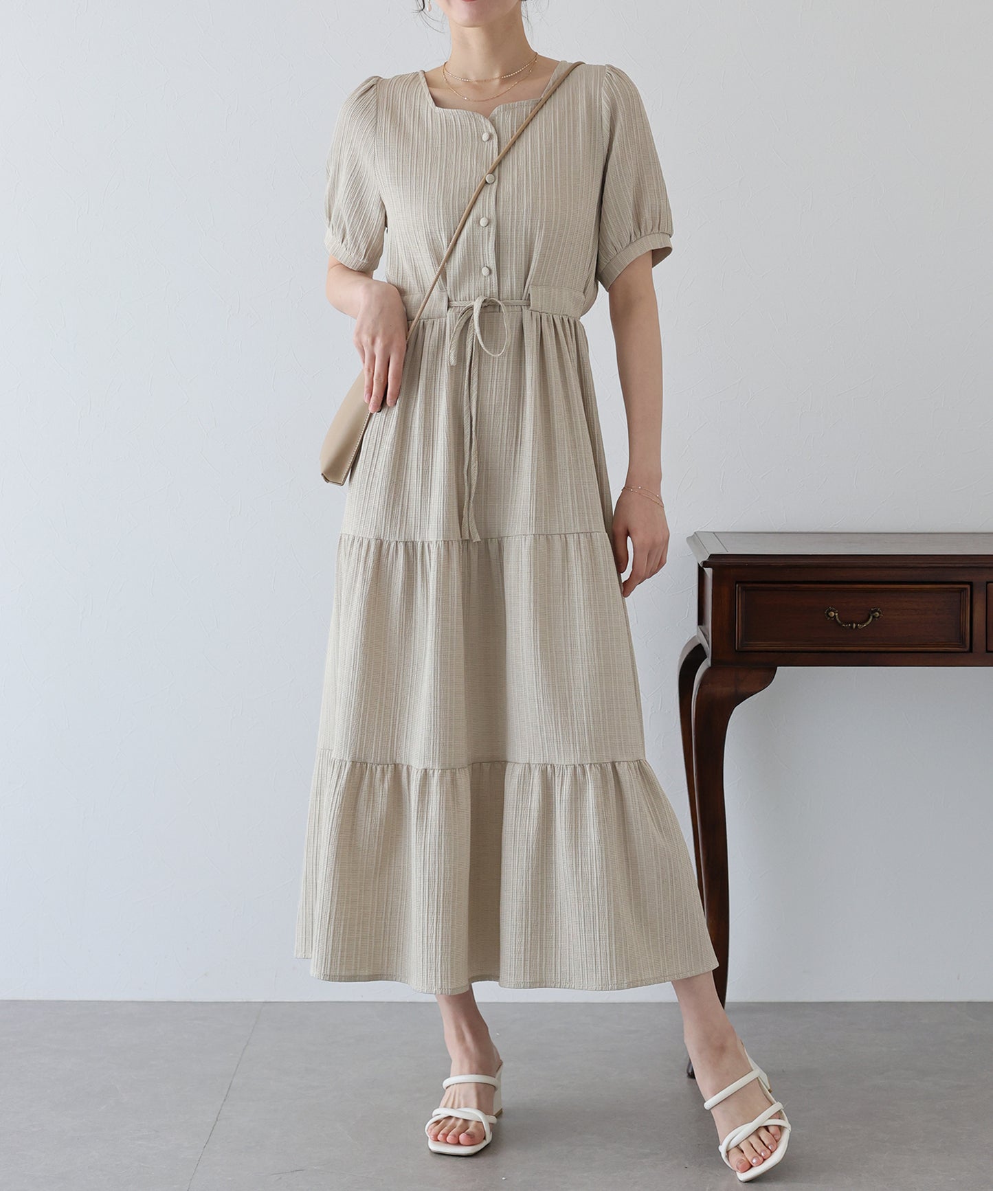 【TIME SALE】ハートネックティアード半袖ワンピース