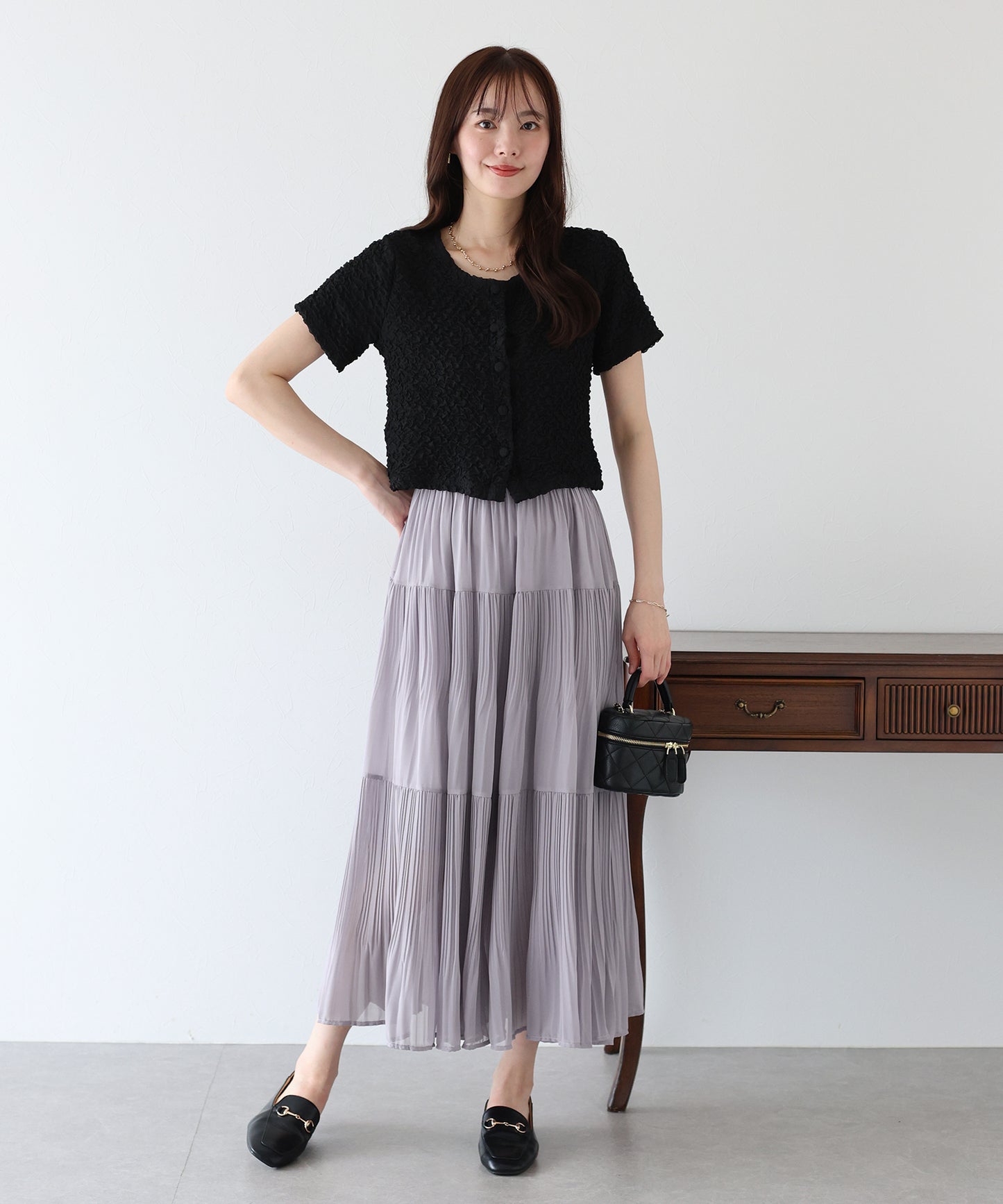 【新商品限定5%OFF(木)】シフォンプリーツスカート
