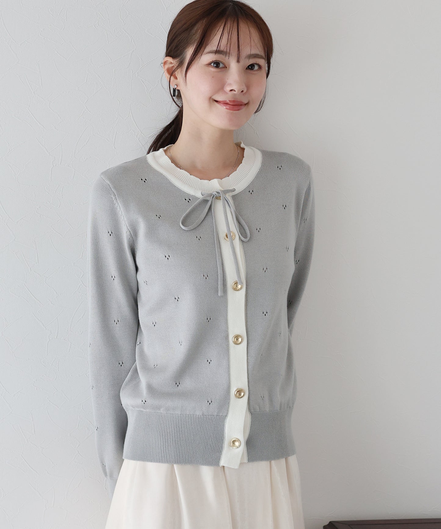 【SALE】透かしリボン配色カーディガン