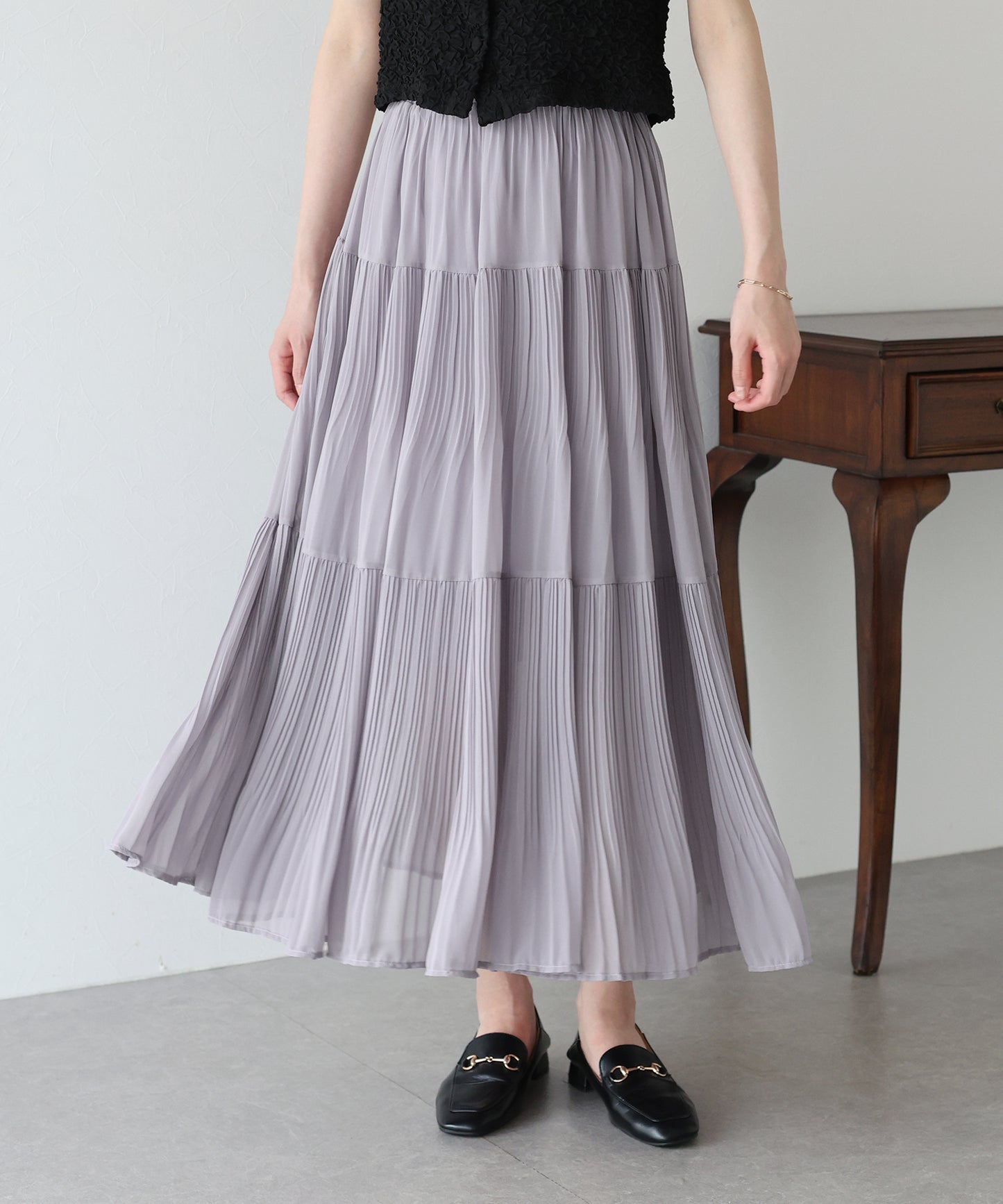 【新商品限定5%OFF(木)】シフォンプリーツスカート