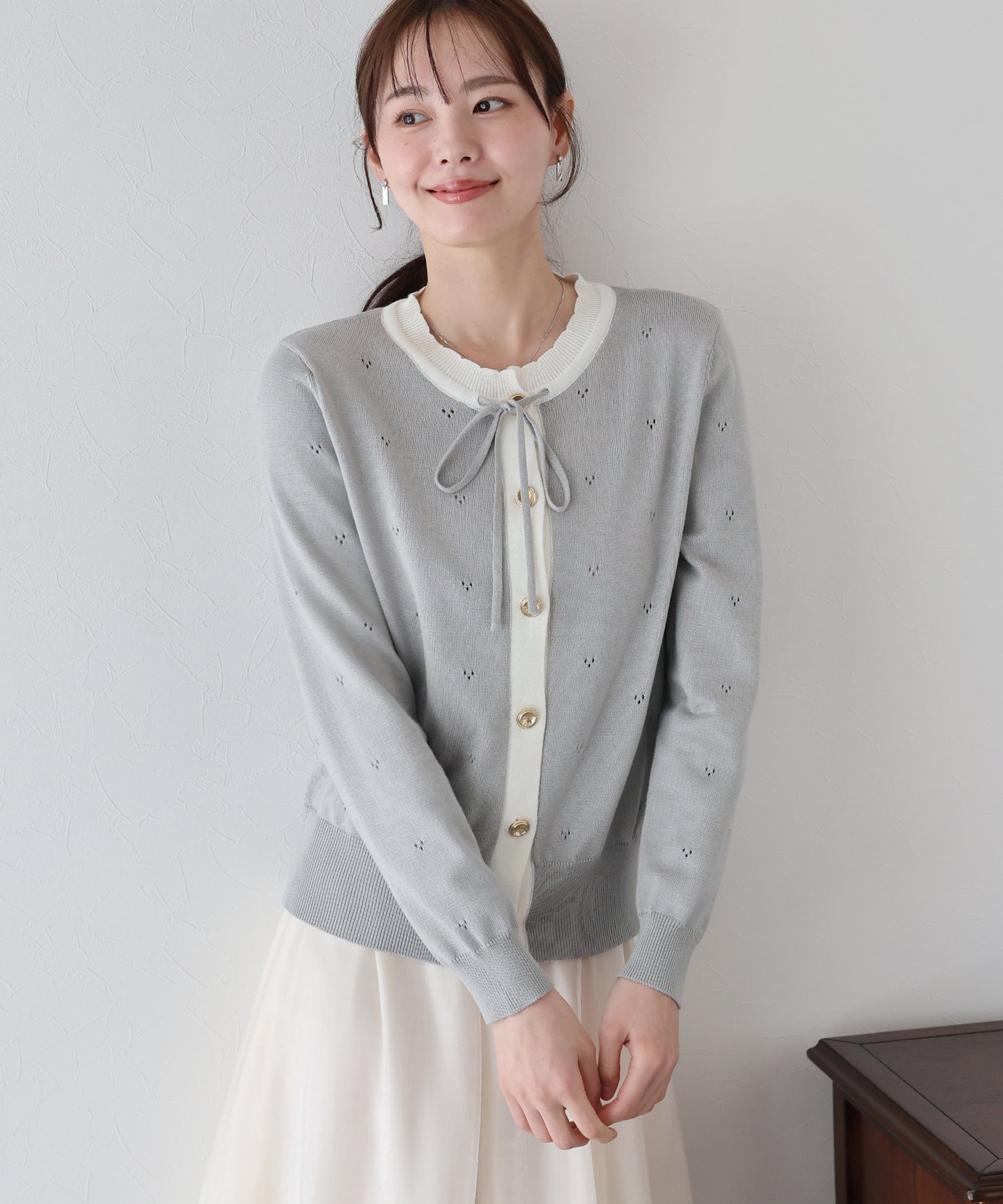 【SALE】透かしリボン配色カーディガン