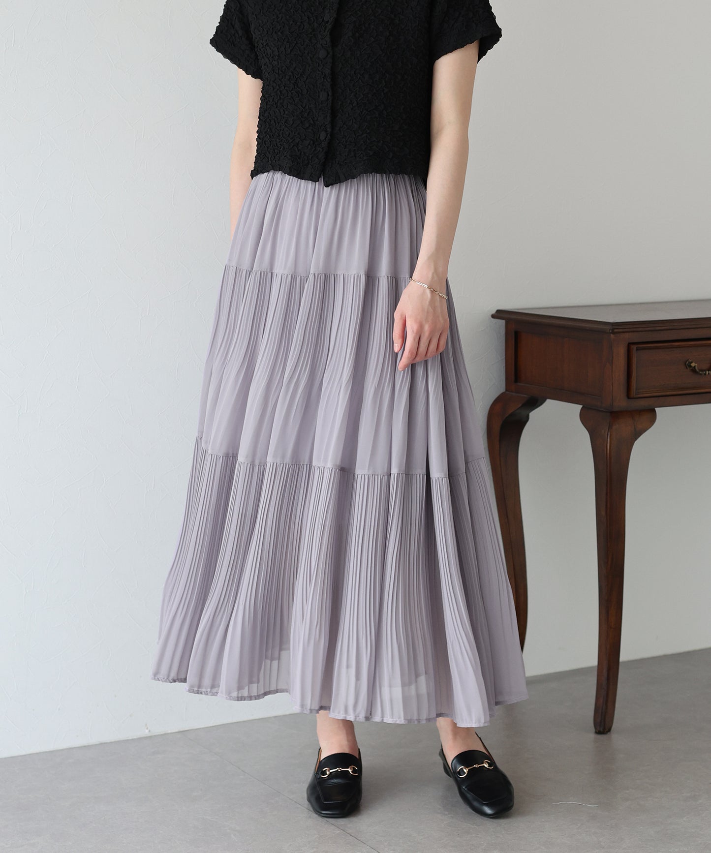 【新商品限定5%OFF(木)】シフォンプリーツスカート