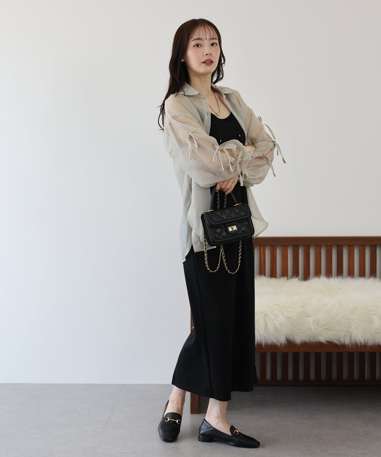 【SALE】袖リボンシアーシャツ【ネコポス】