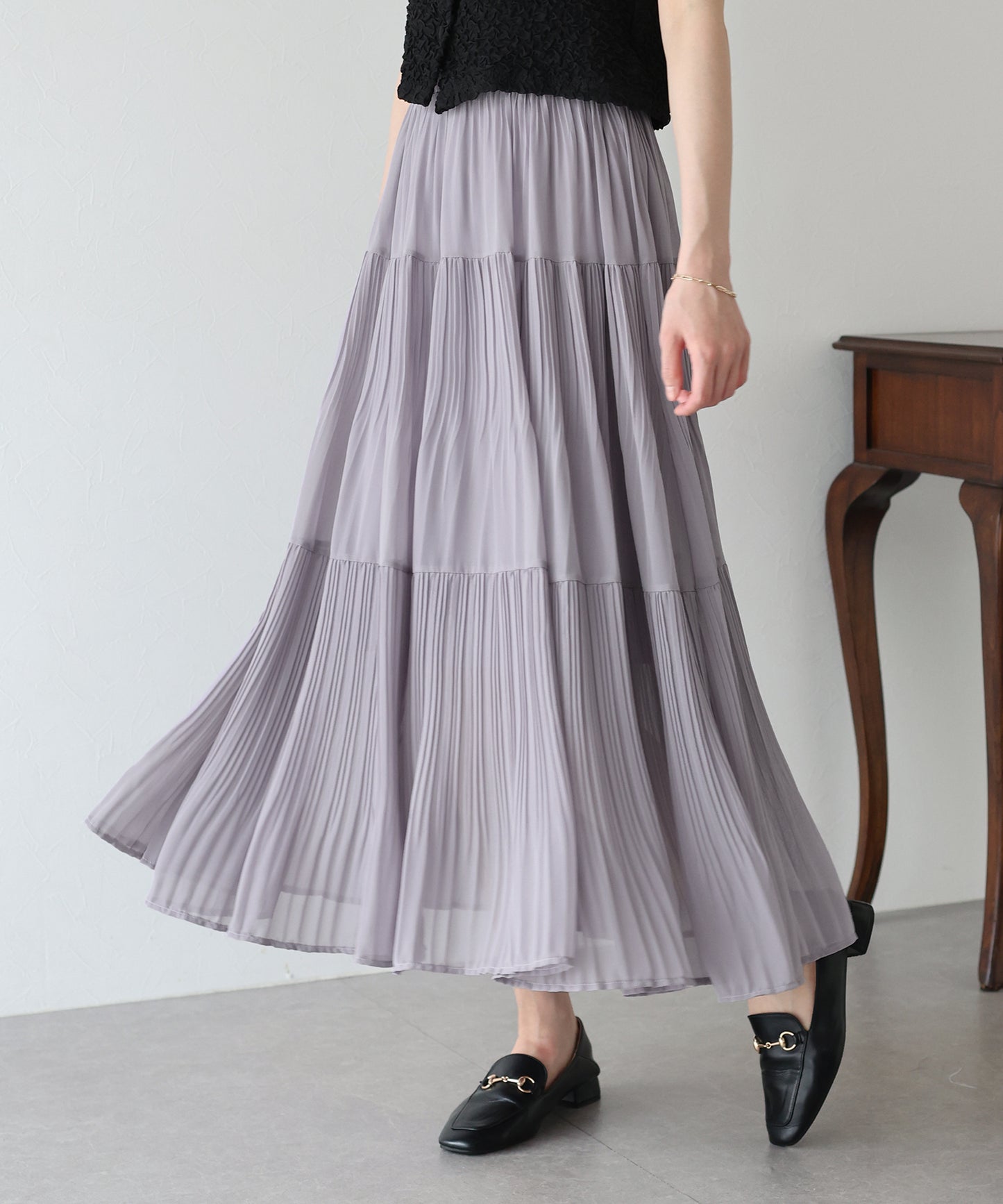 【新商品限定5%OFF(木)】シフォンプリーツスカート