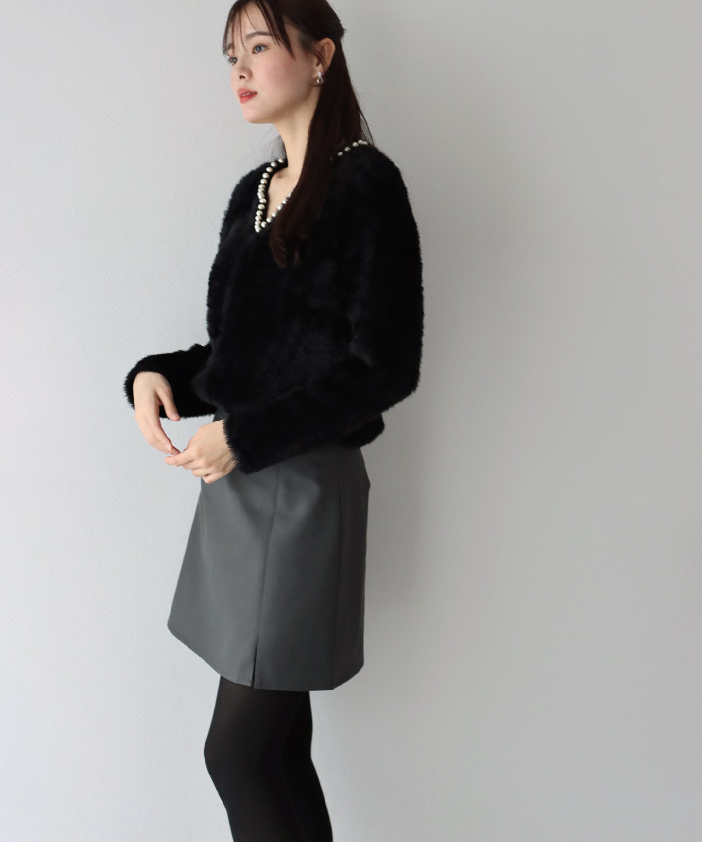 【SALE】パール付きシャギーニット