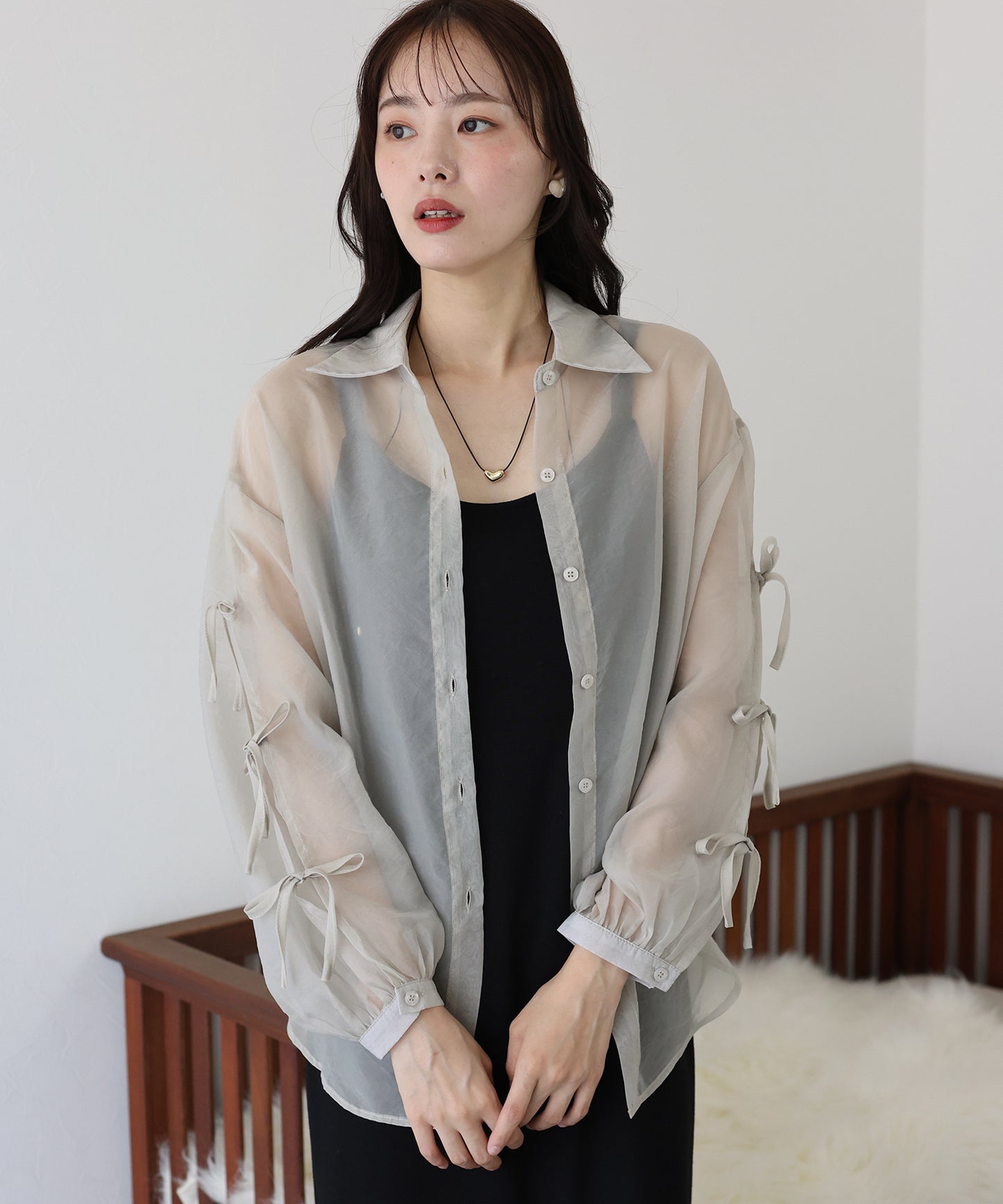 【SALE】袖リボンシアーシャツ【ネコポス】