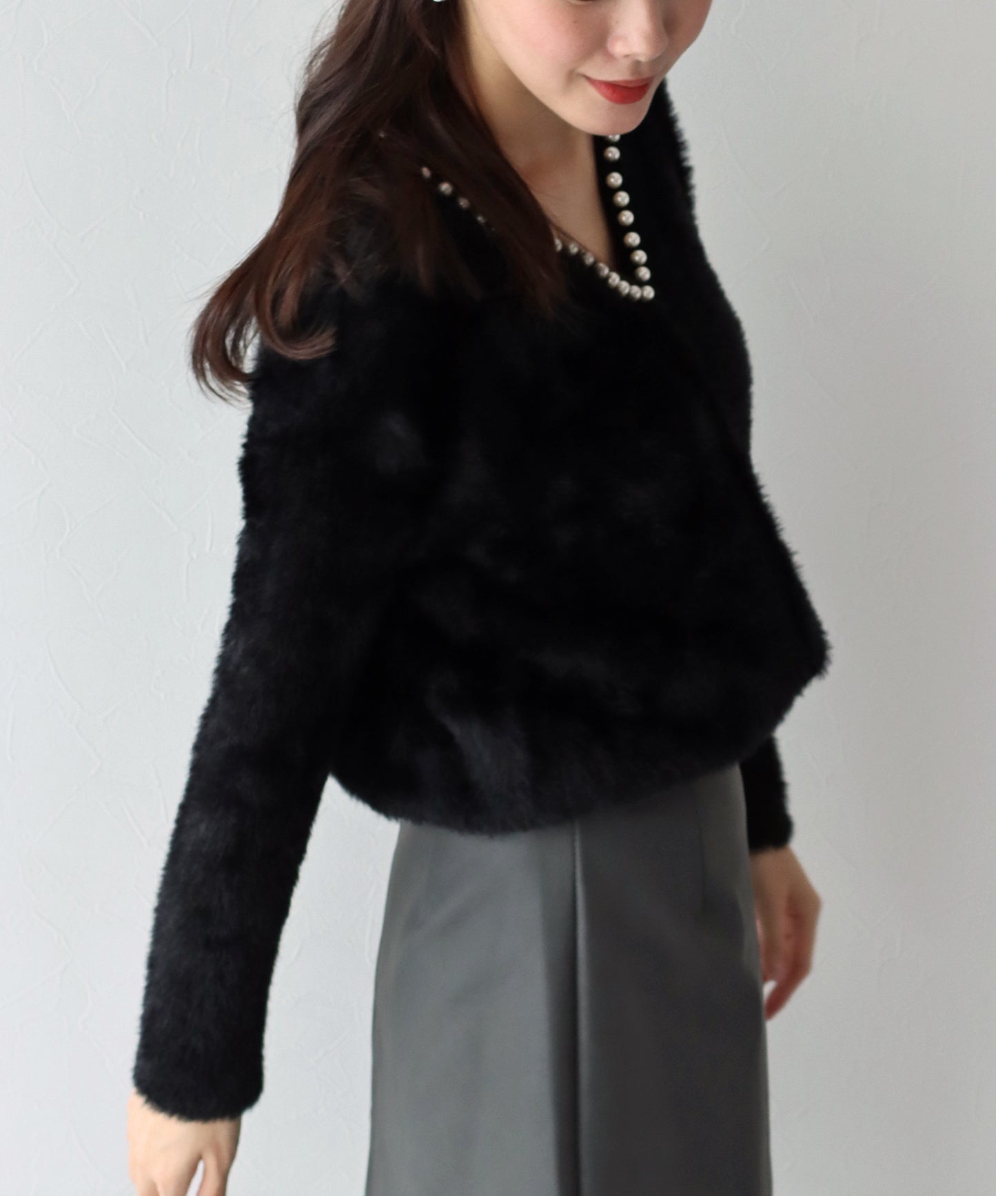 【SALE】パール付きシャギーニット