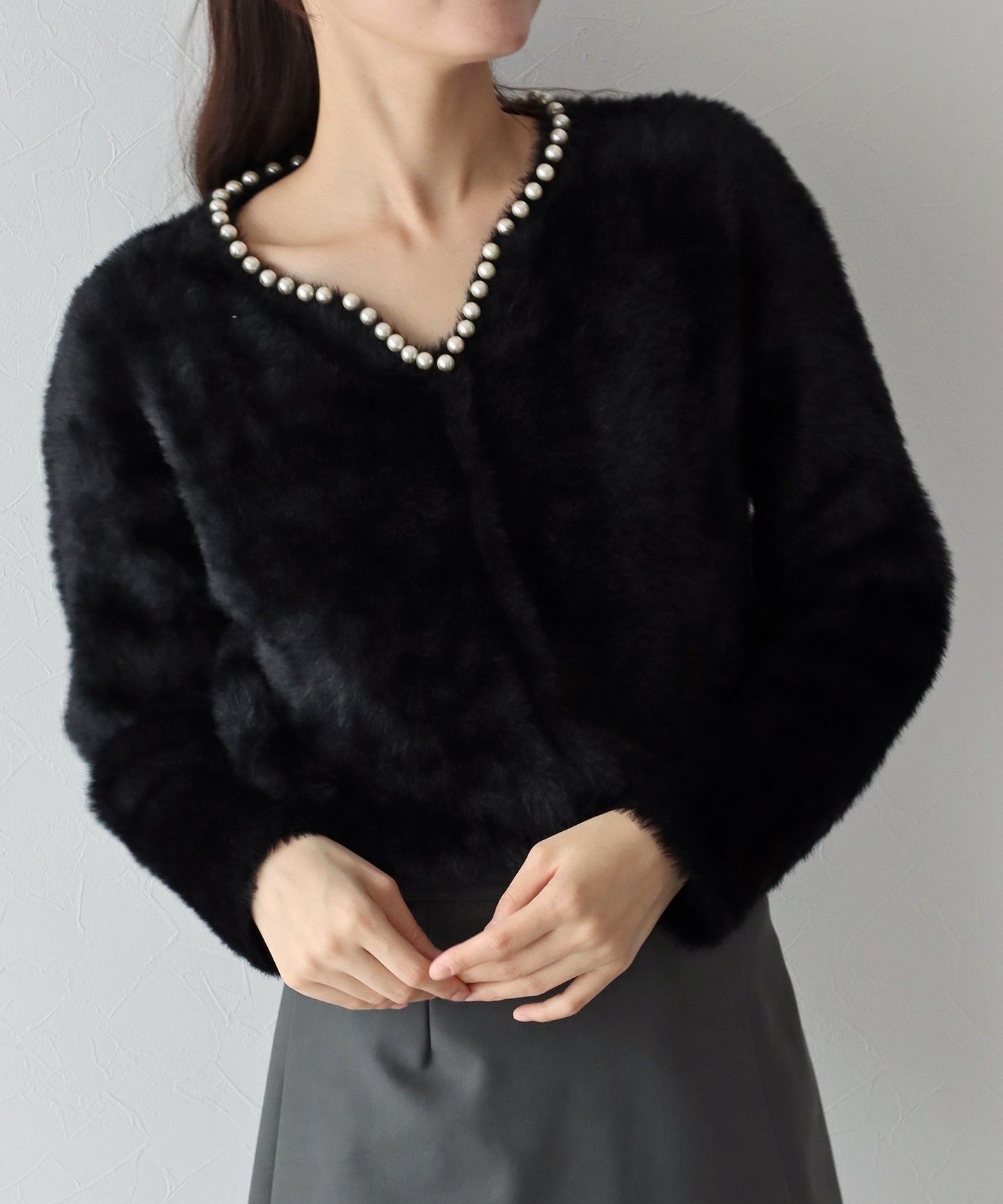 【SALE】パール付きシャギーニット