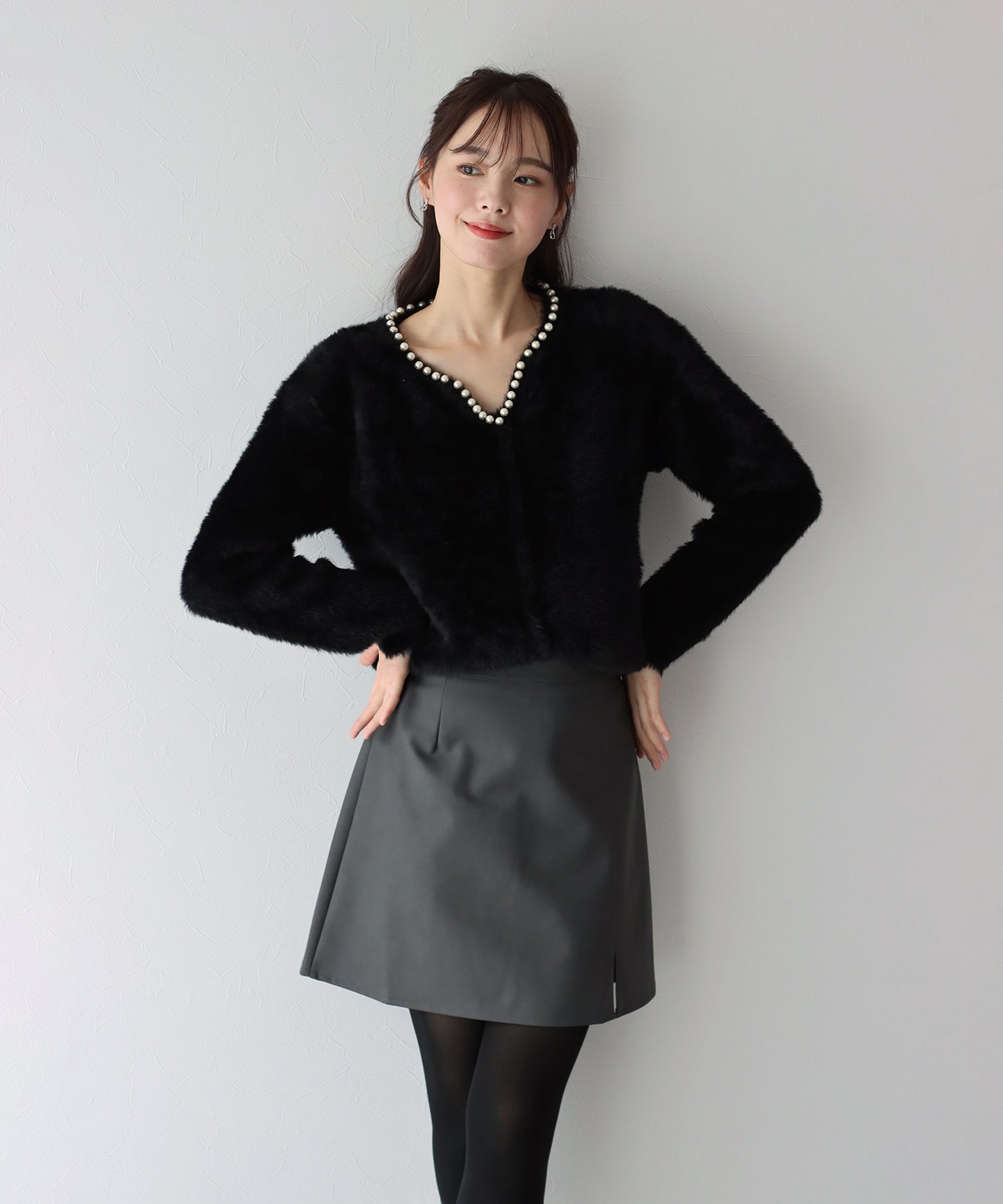 【SALE】パール付きシャギーニット