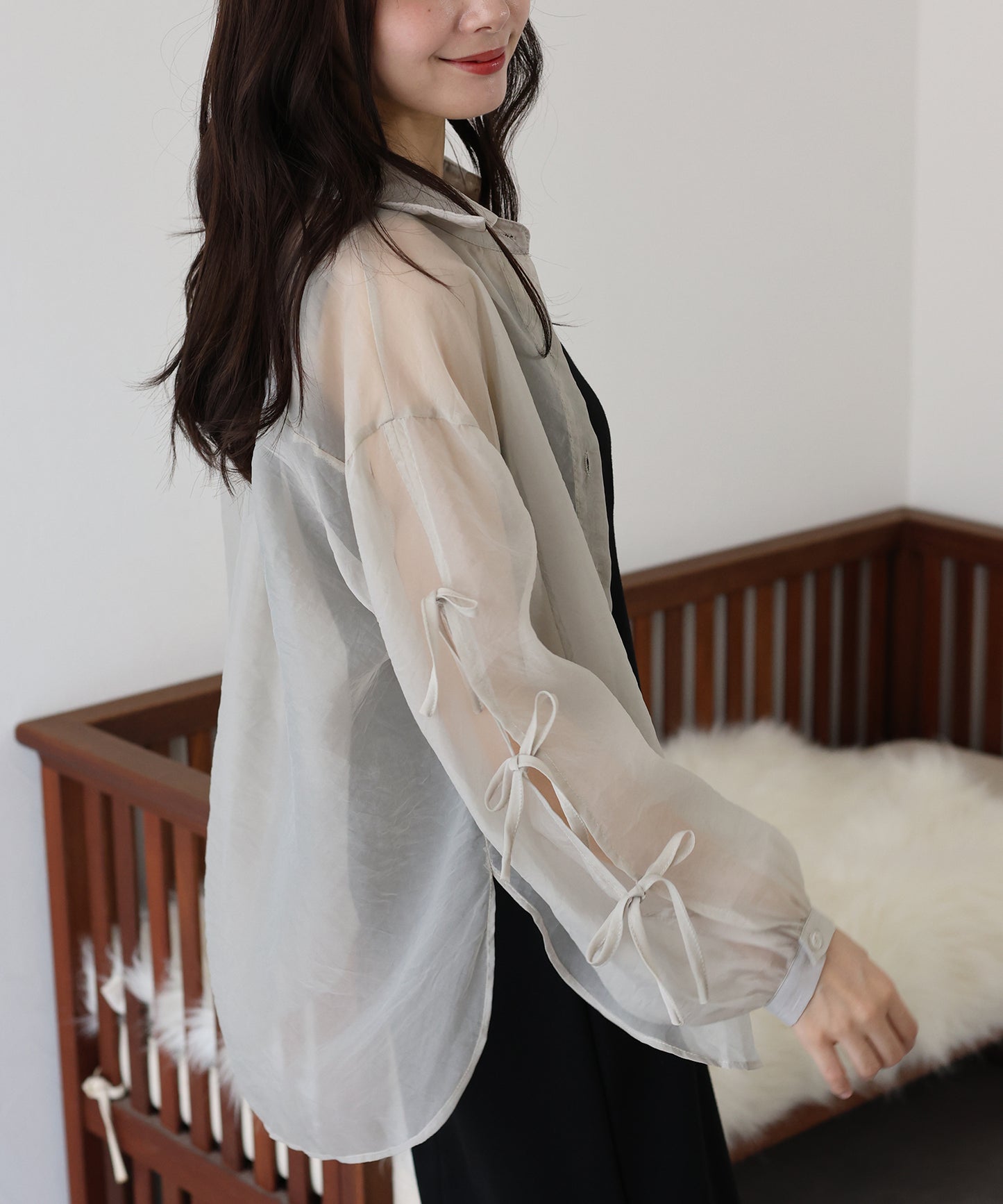 【SALE】袖リボンシアーシャツ【ネコポス】