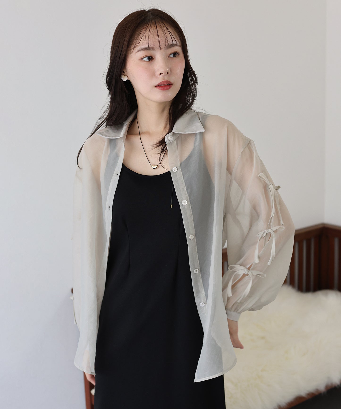 【SALE】袖リボンシアーシャツ【ネコポス】