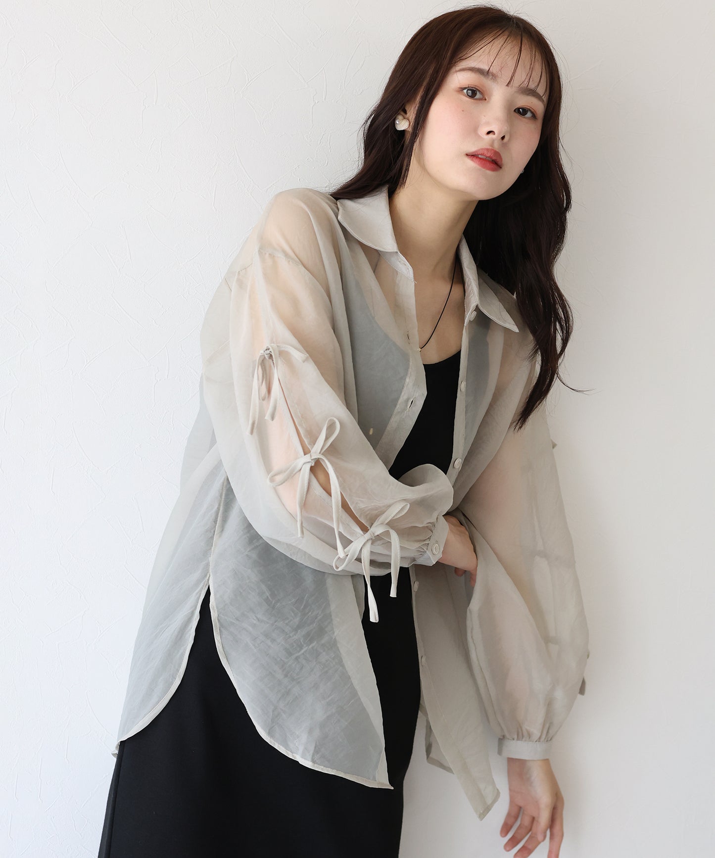 【SALE】袖リボンシアーシャツ【ネコポス】