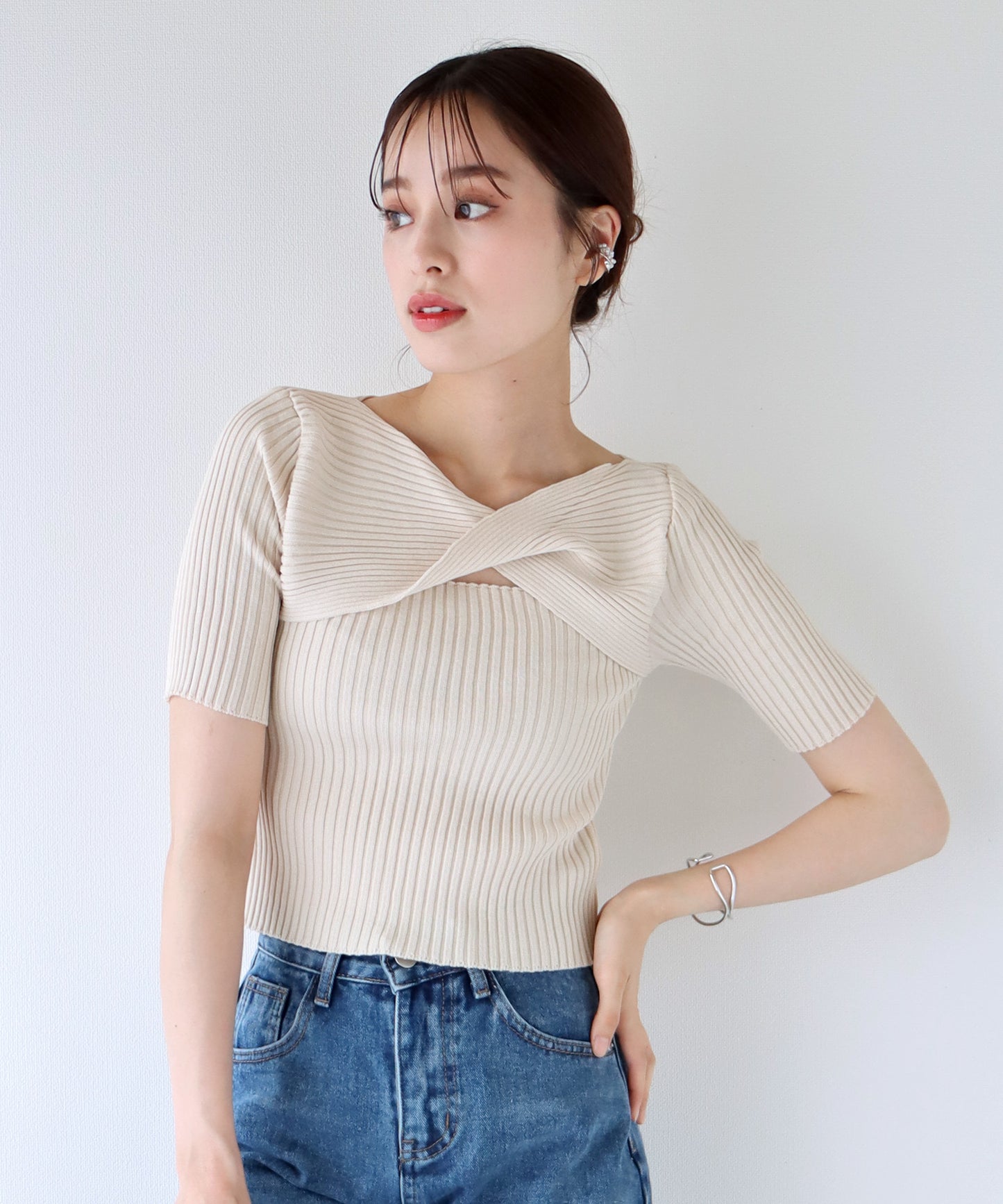 【SALE】オープンネックサマーニットトップス【ネコポス】