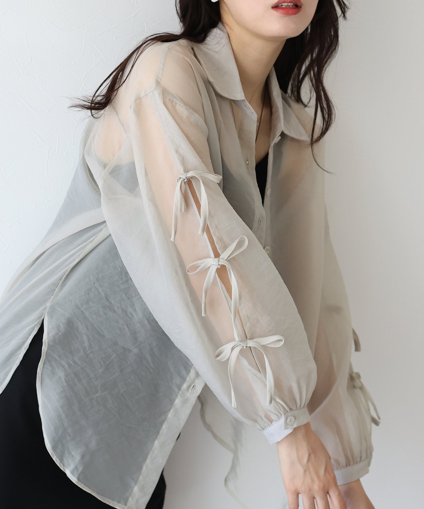 【SALE】袖リボンシアーシャツ【ネコポス】