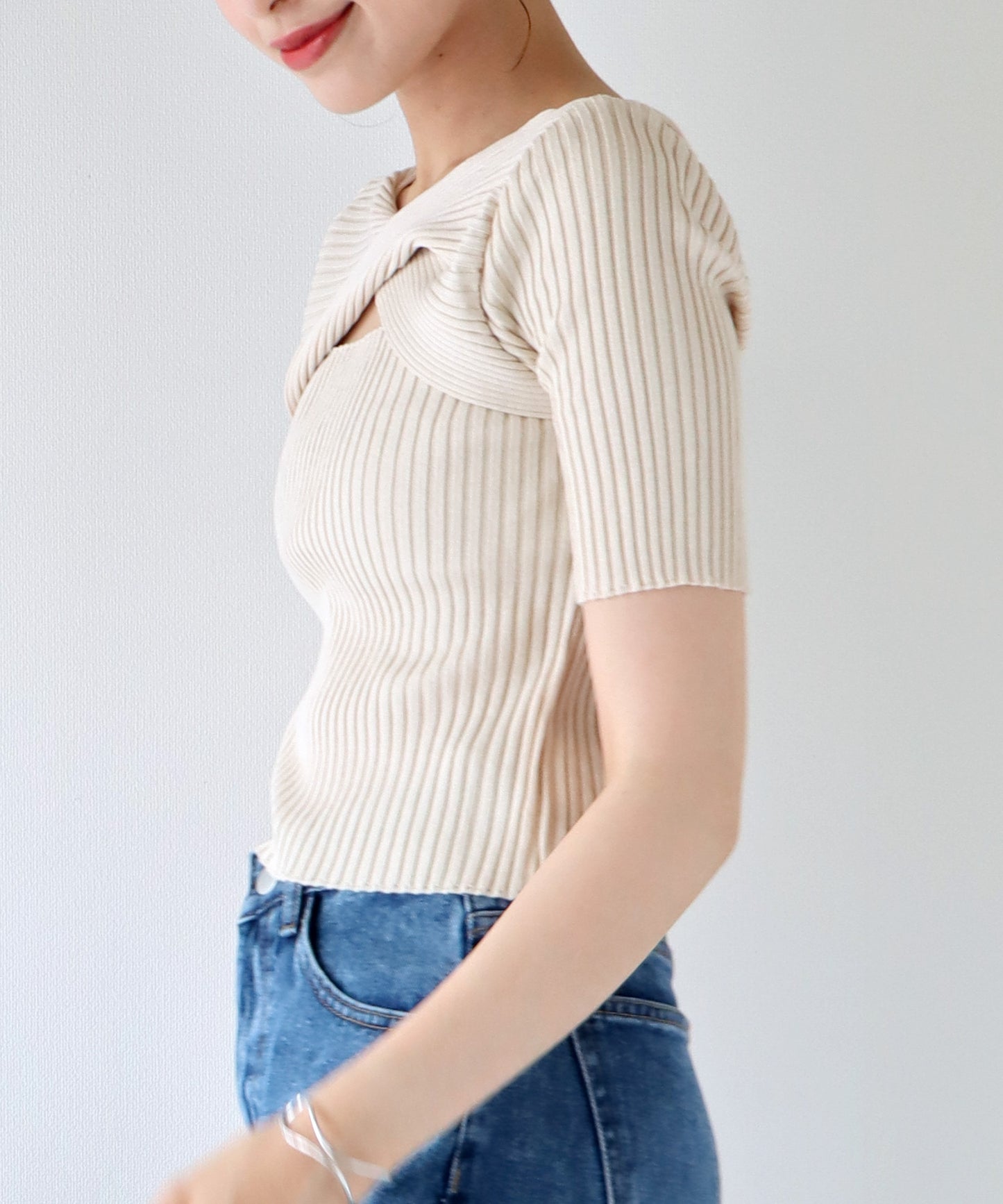 【SALE】オープンネックサマーニットトップス【ネコポス】