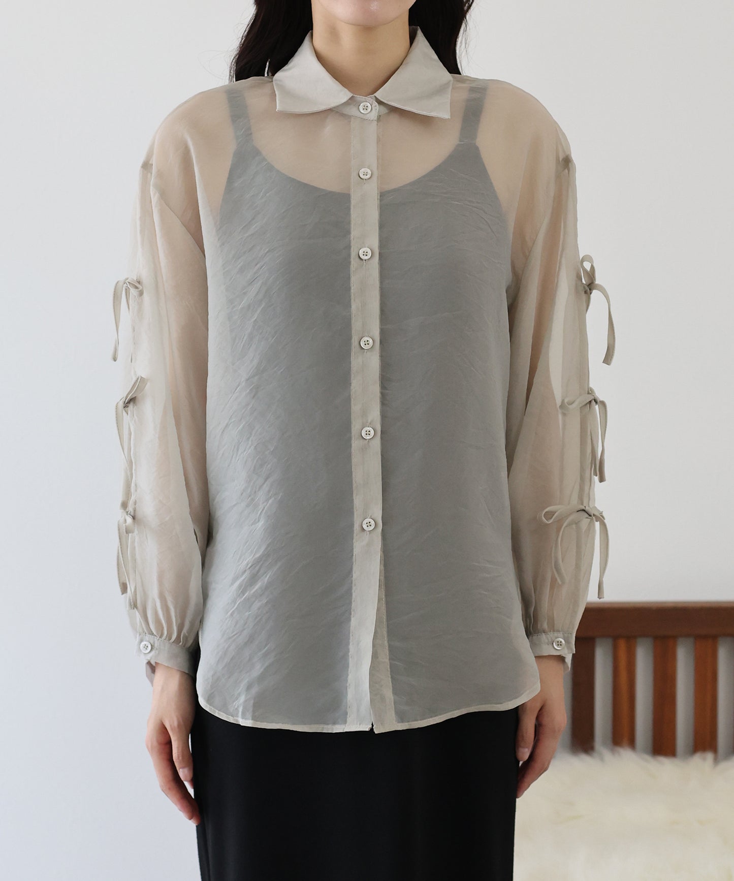 【SALE】袖リボンシアーシャツ【ネコポス】