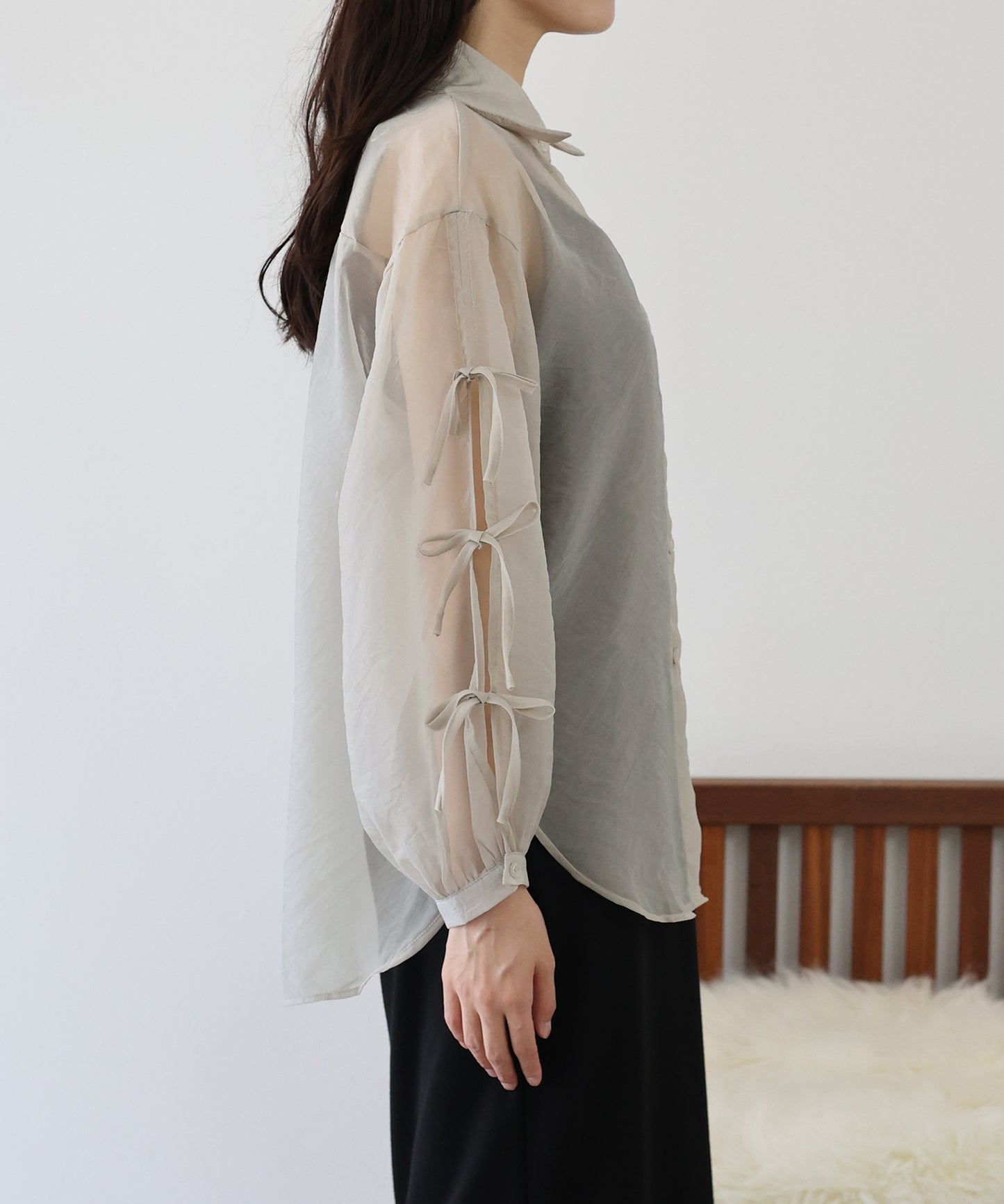 【SALE】袖リボンシアーシャツ【ネコポス】