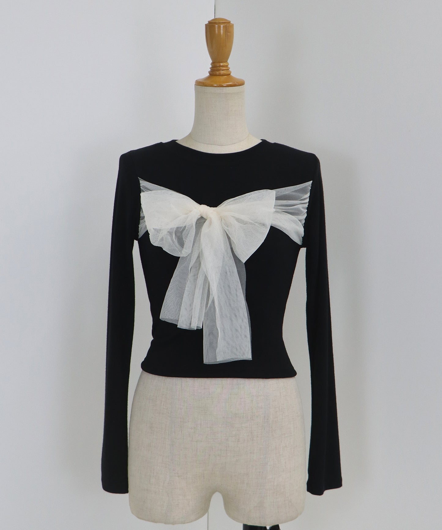 【SALE】チュールビッグリボン長袖Tシャツ