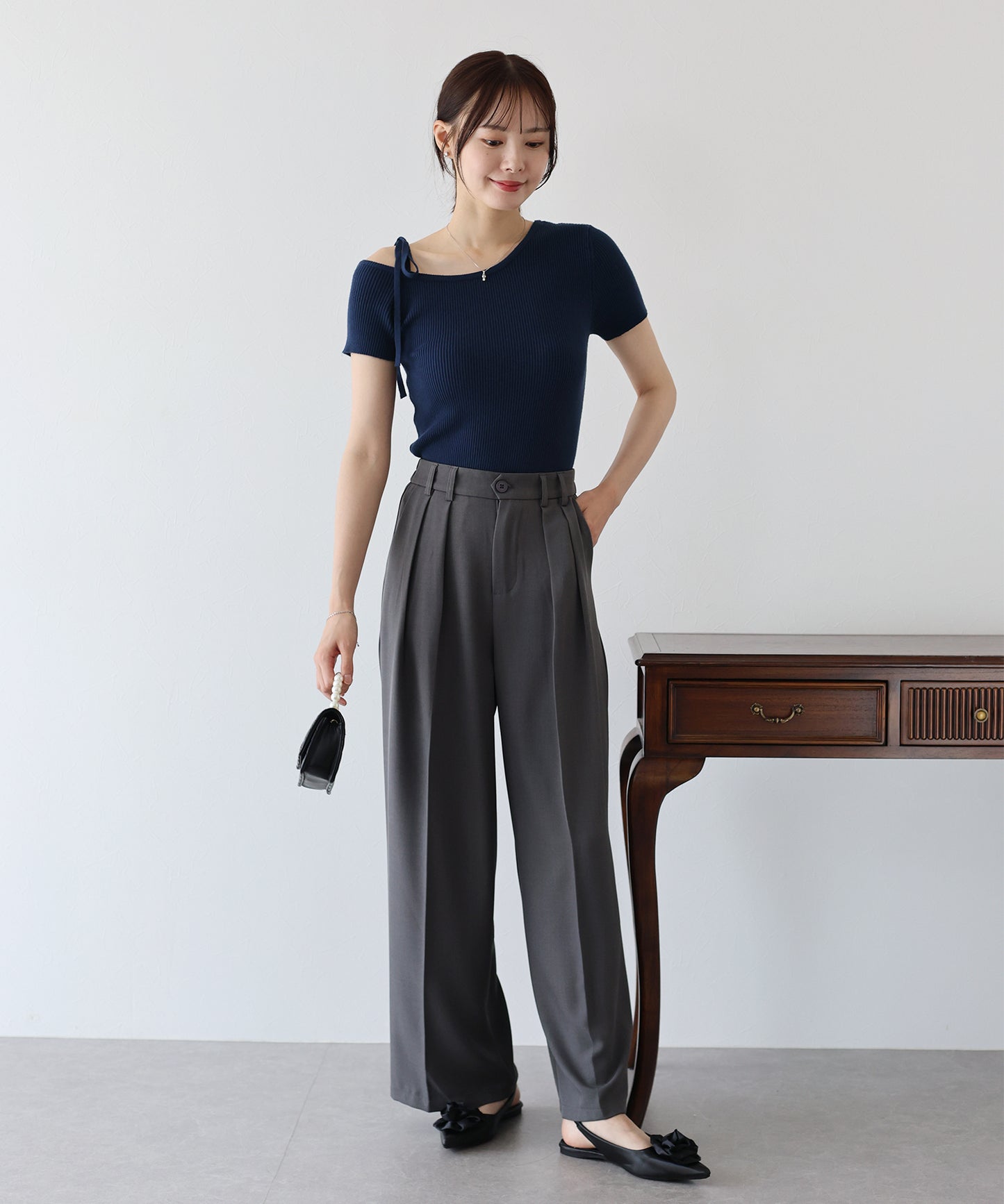 【SALE】ワンオフショルダーリボンニット【ネコポス】