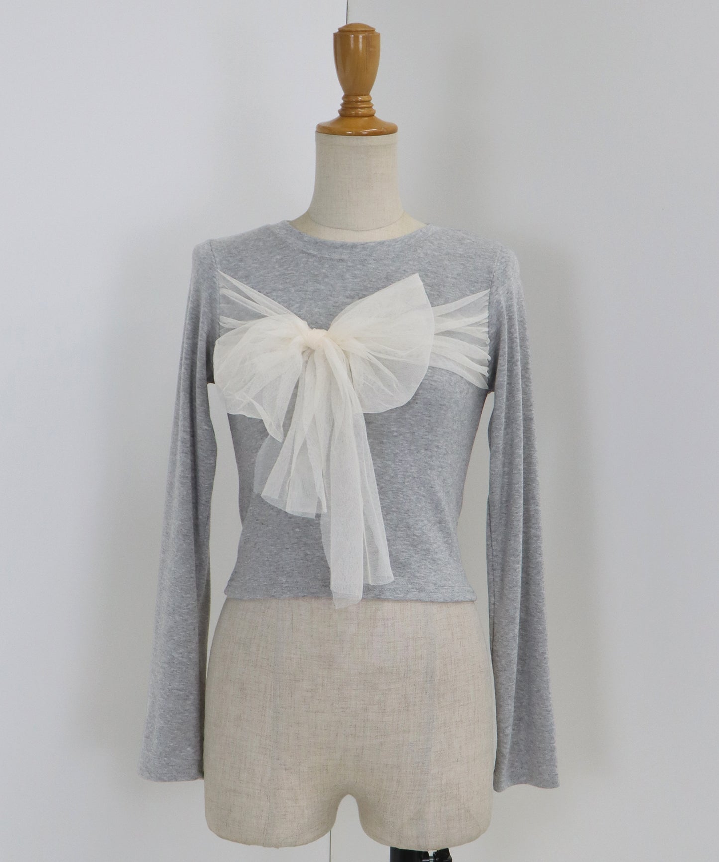 【SALE】チュールビッグリボン長袖Tシャツ